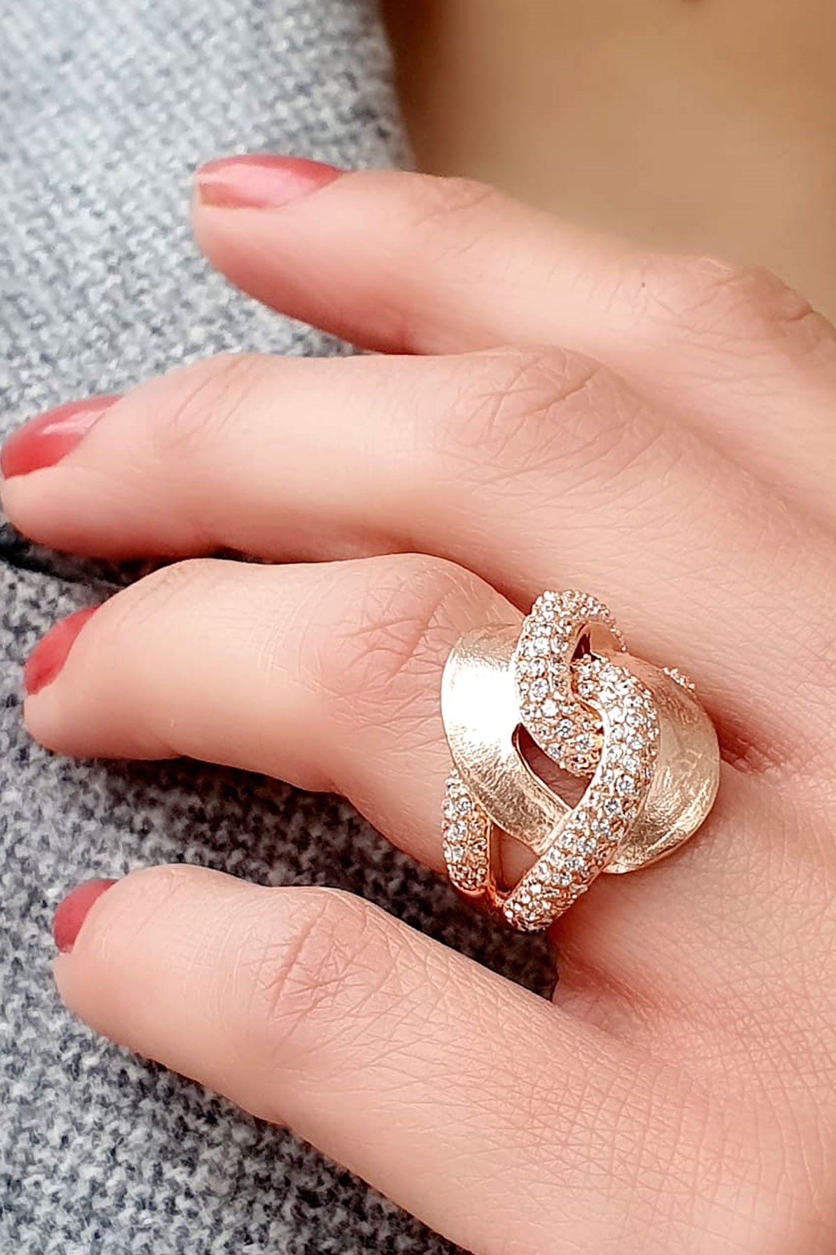 Zirkon Taşlı 925 ayar Gümüş Rose İtalyan Gurmet Yüzük
