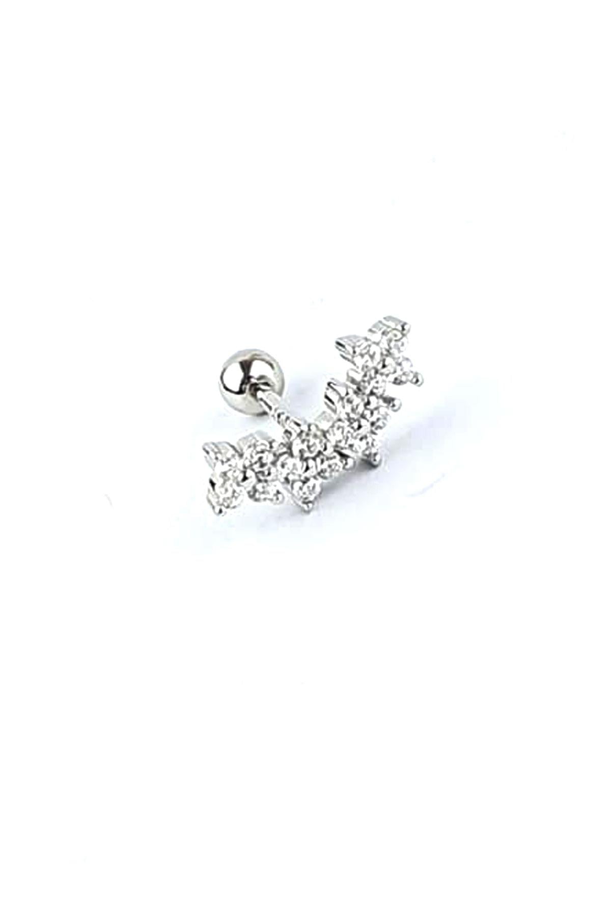 Zirkon Taşlı 925ayar Gümüş Çiçek Yay Tragus Kıkırdak Helix Piercing 