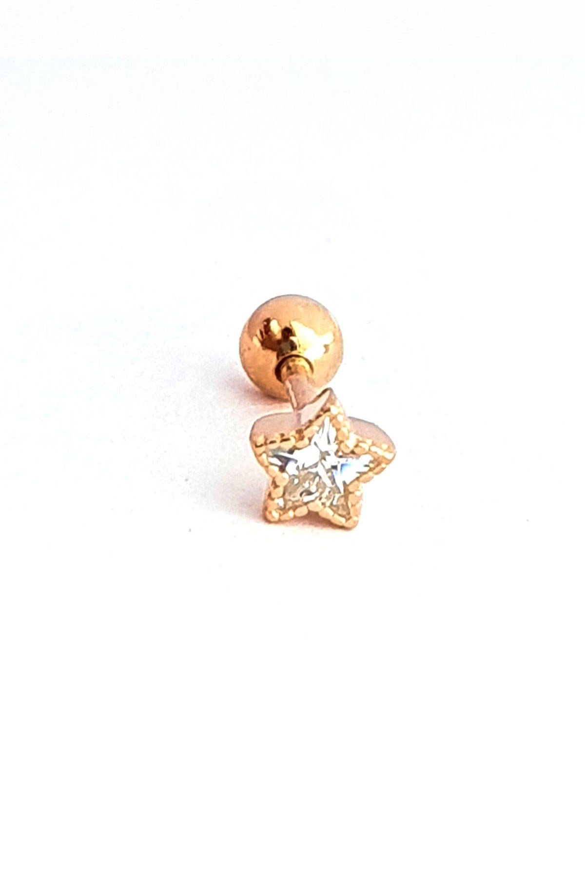 Zirkon Taşlı 925ayar Gümüş Rose Yıldız Tragus tek piercing