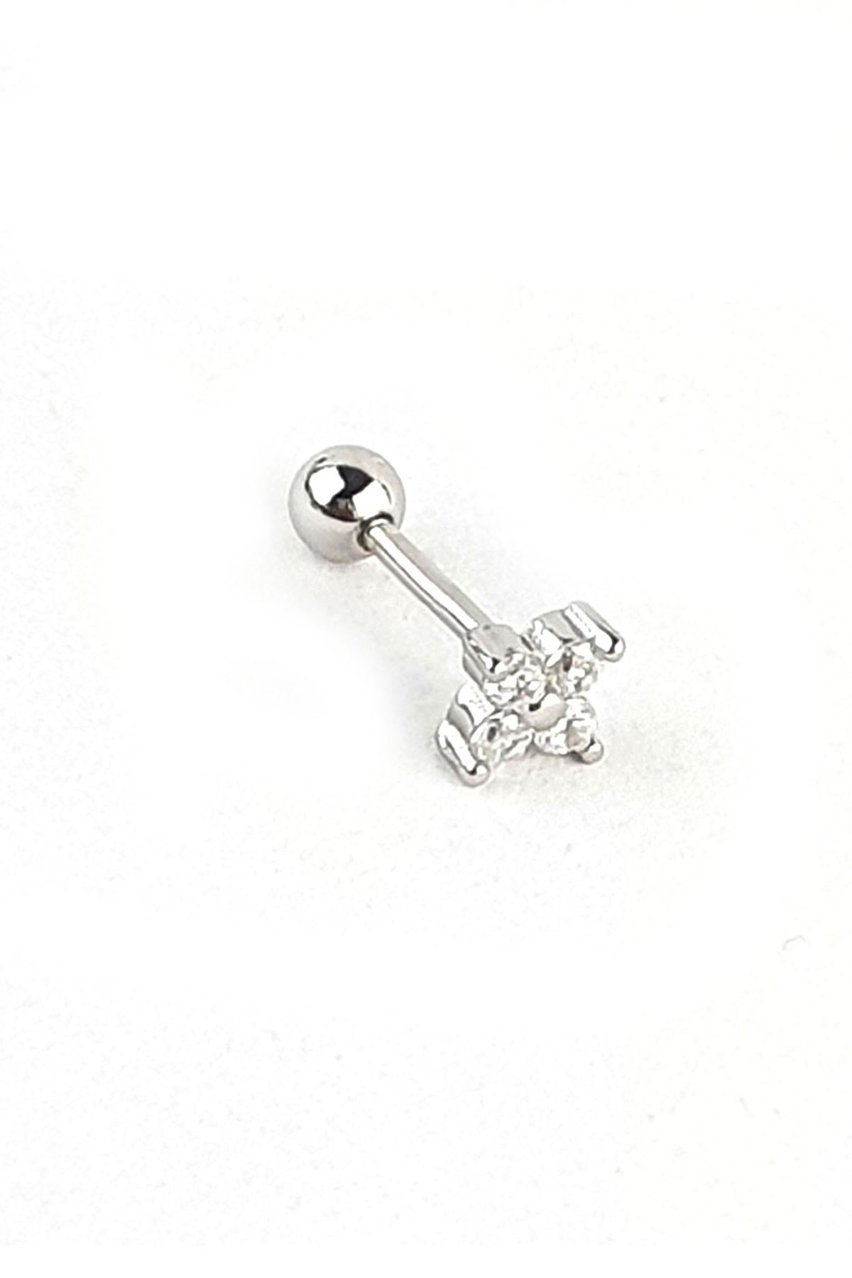 Zirkon Taşlı Çiçek Figürlü 925ayar Gümüş Tragus Kıkırdak Piercing 