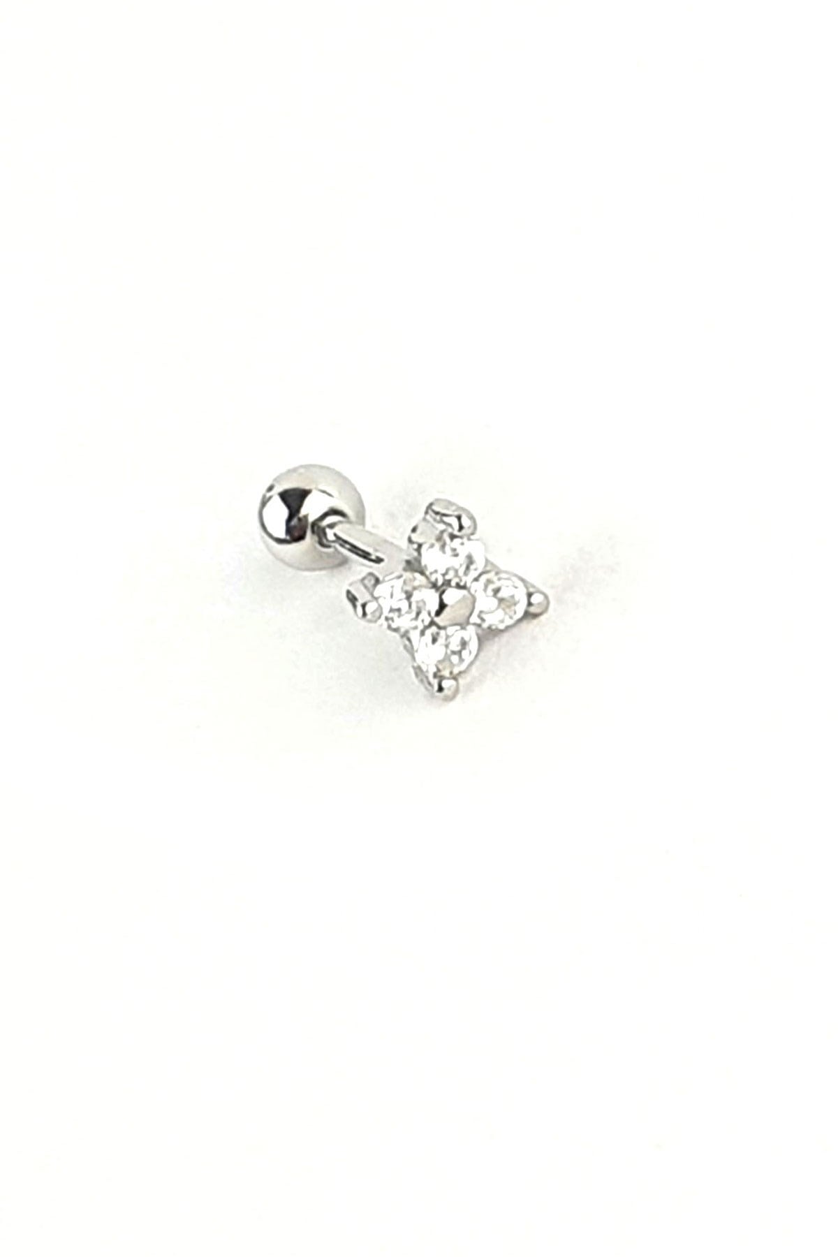 Zirkon Taşlı Çiçek Figürlü 925ayar Gümüş Tragus Kıkırdak Piercing 