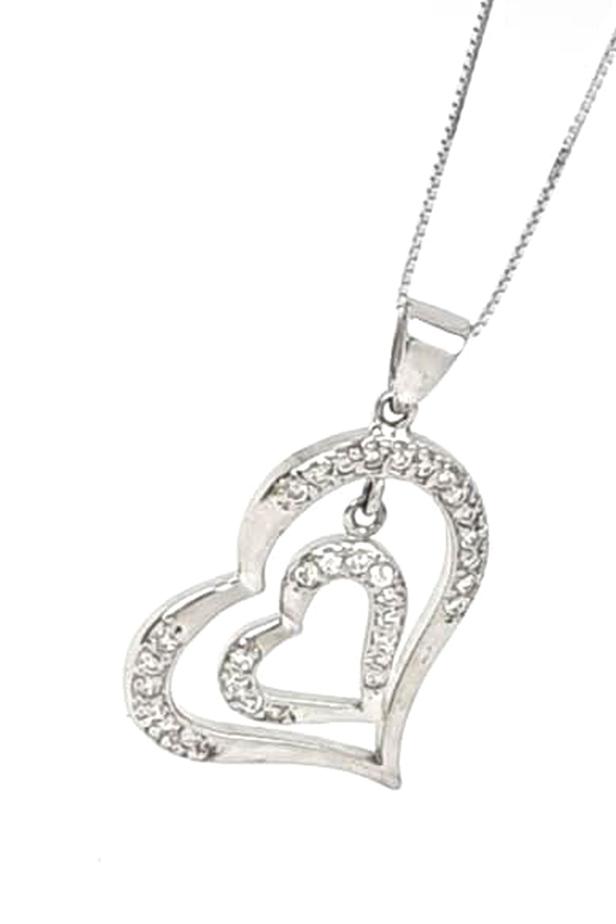 zirkon taşlı gümüş kalp kolye