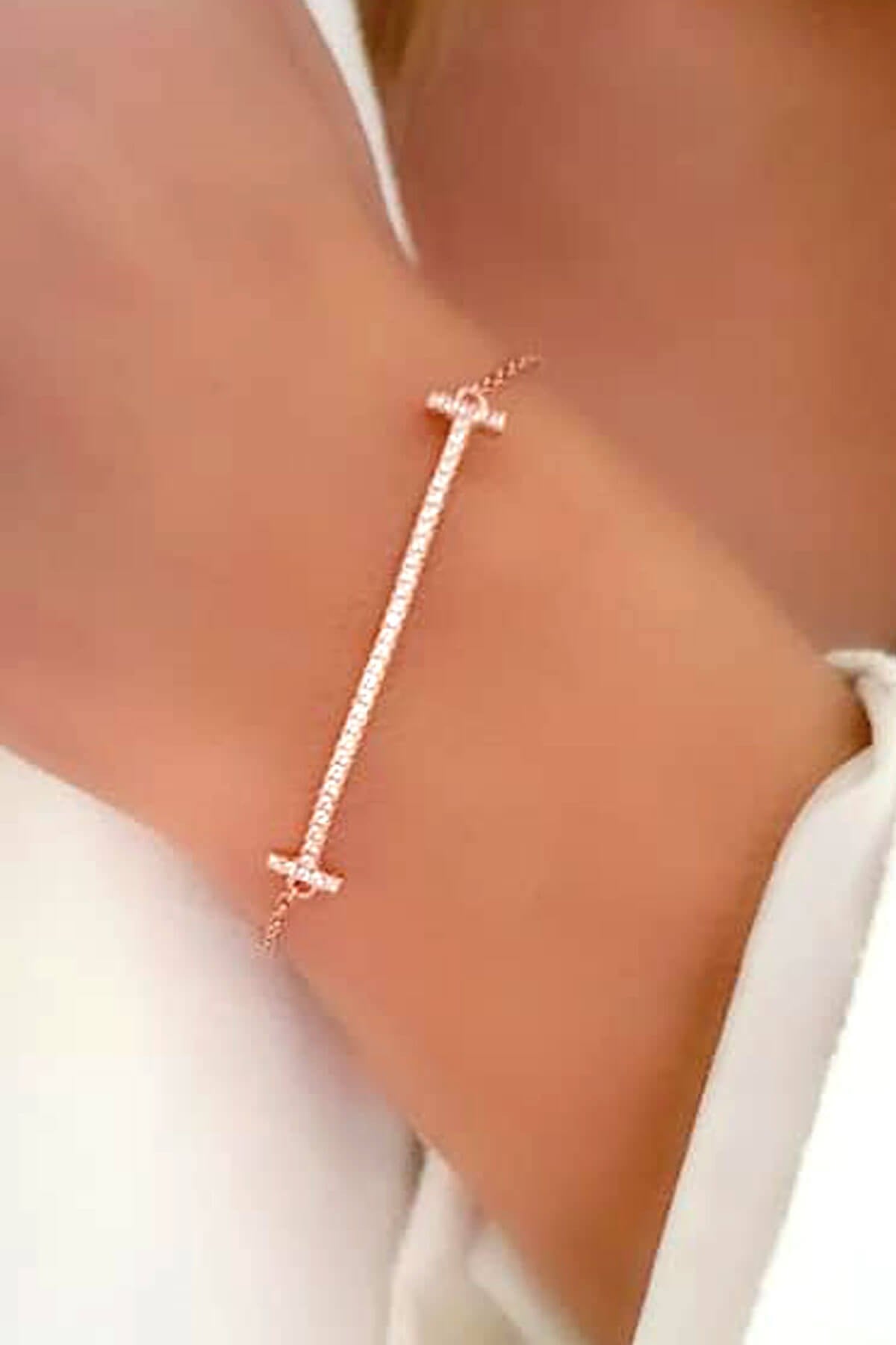Zirkon taşlı gümüş rose bileklik 