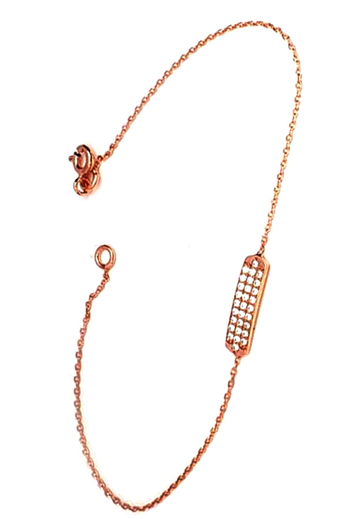 Zirkon taşlı gümüş rose minimal plaka bileklik 