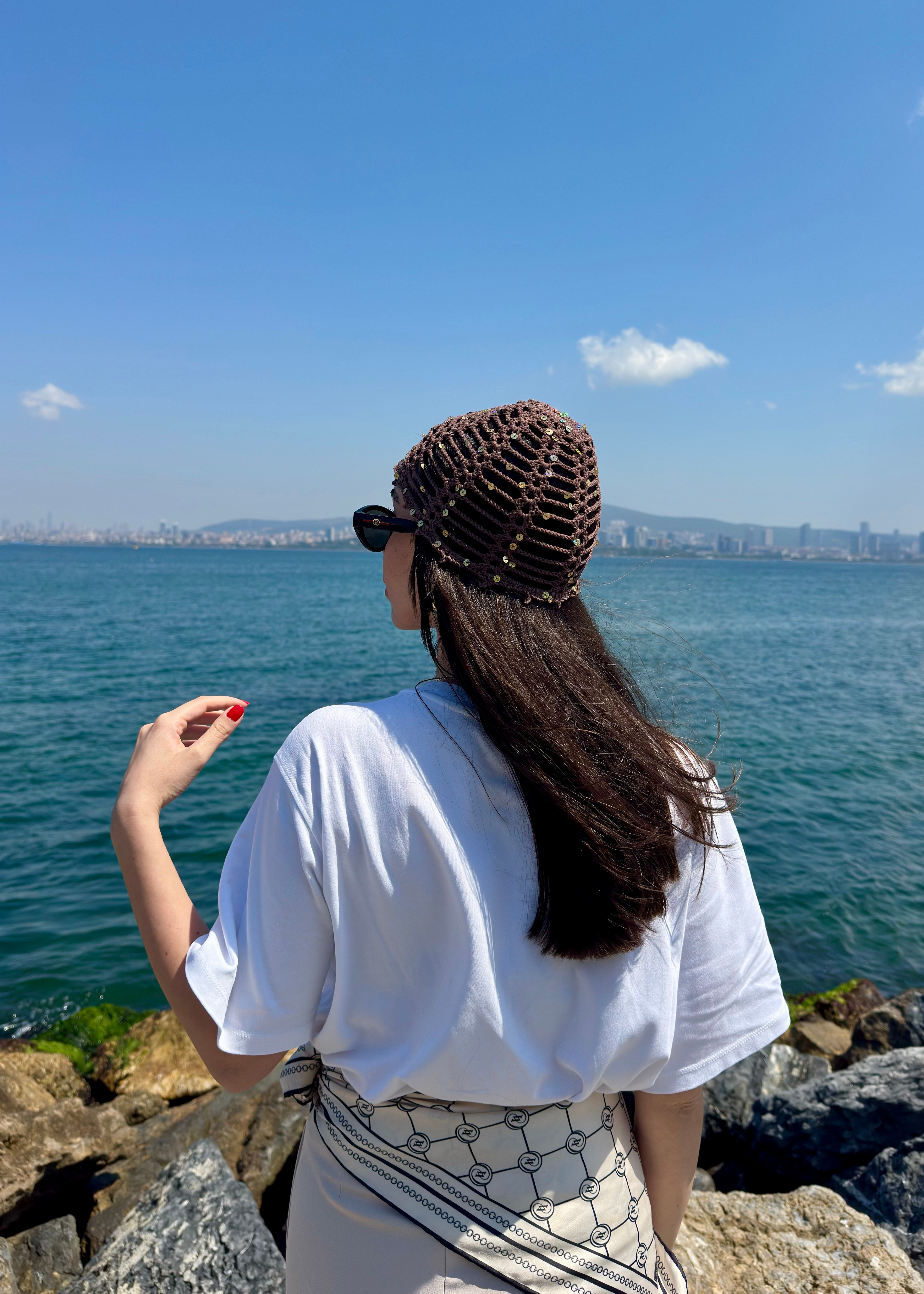 Kahverengi Pullu Crochet Saç Aksesuarı