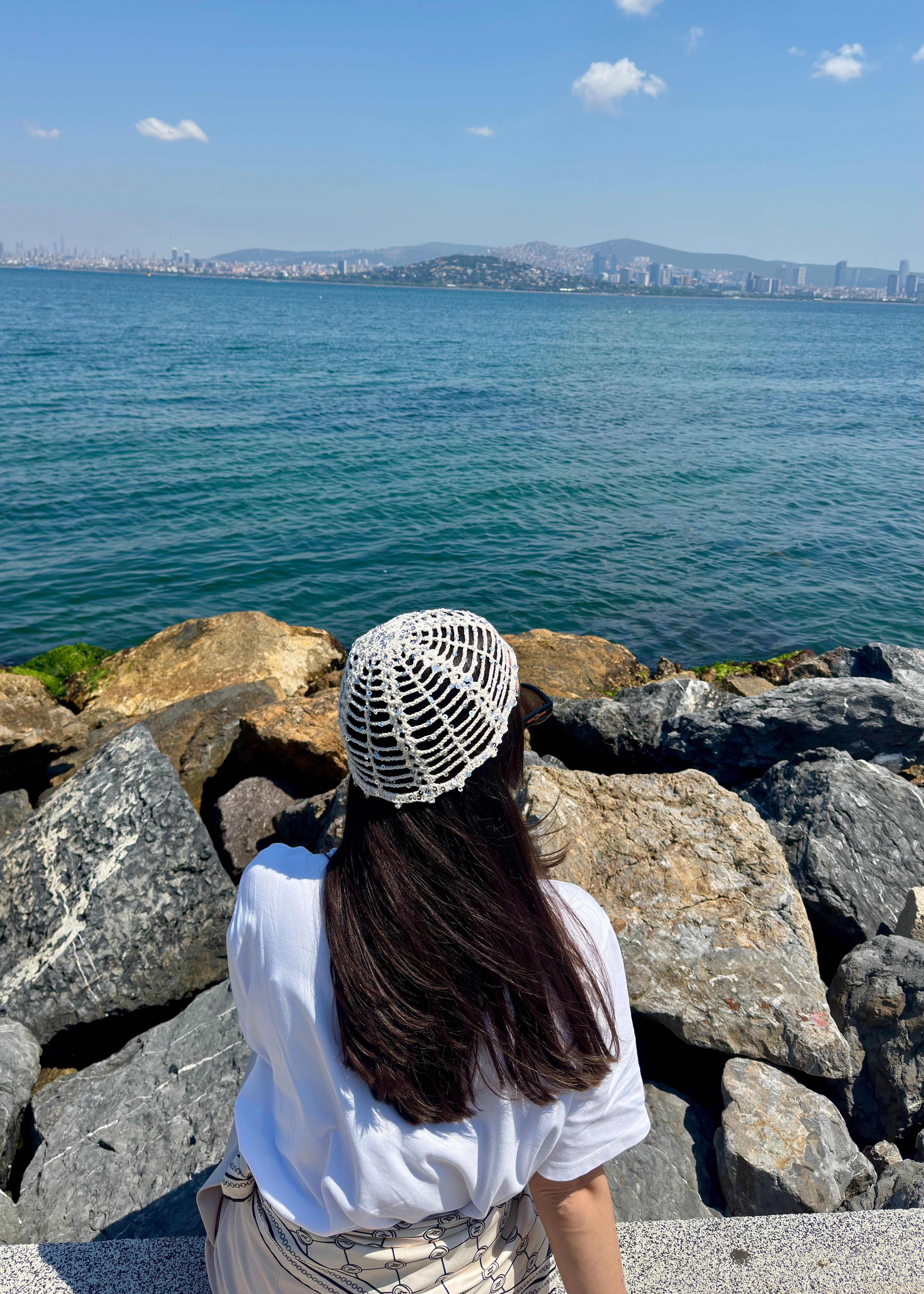 Krem Pullu Crochet Saç Aksesuarı 
