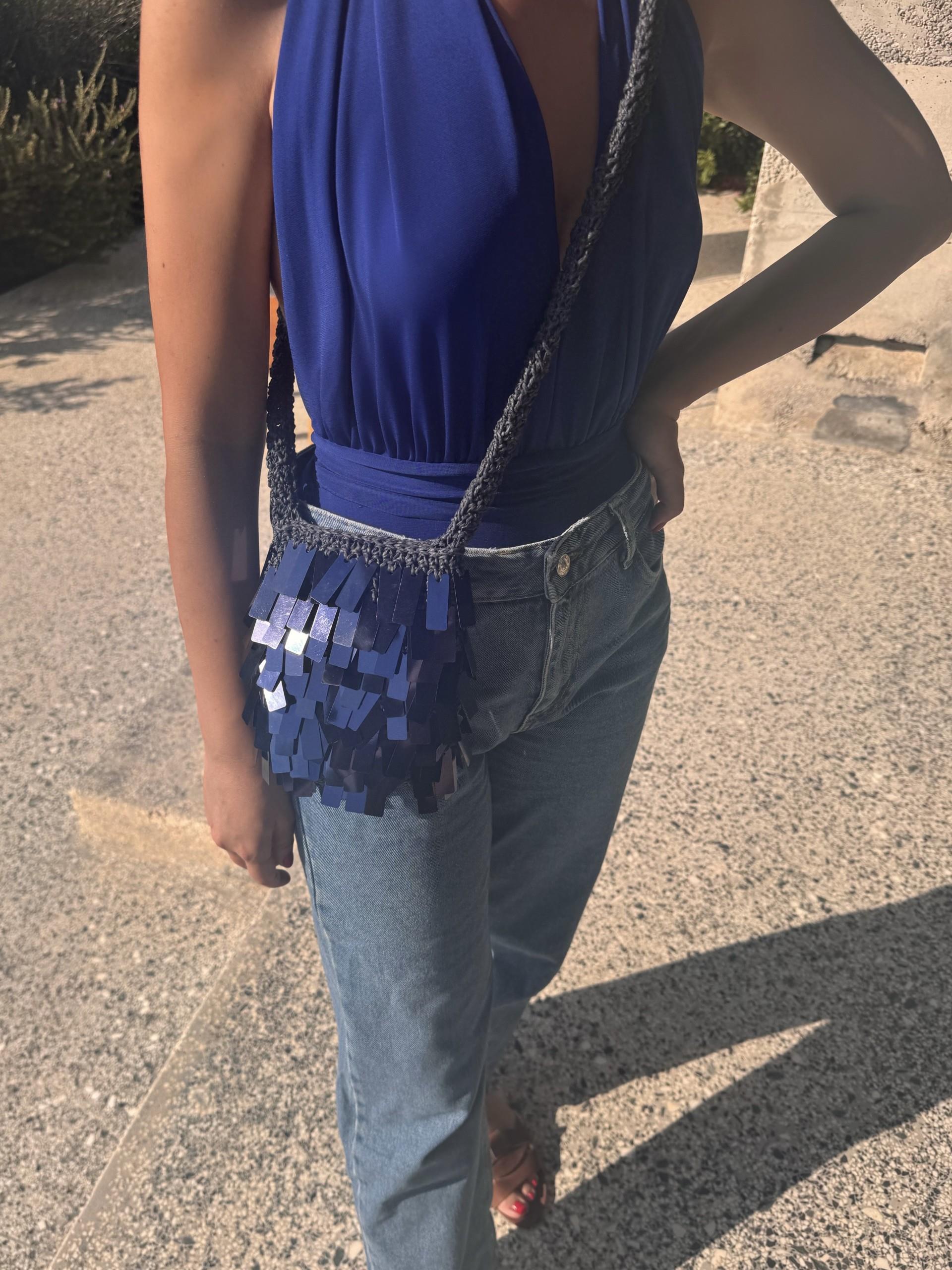 Uzun Askılı Pullu Mini Çanta 