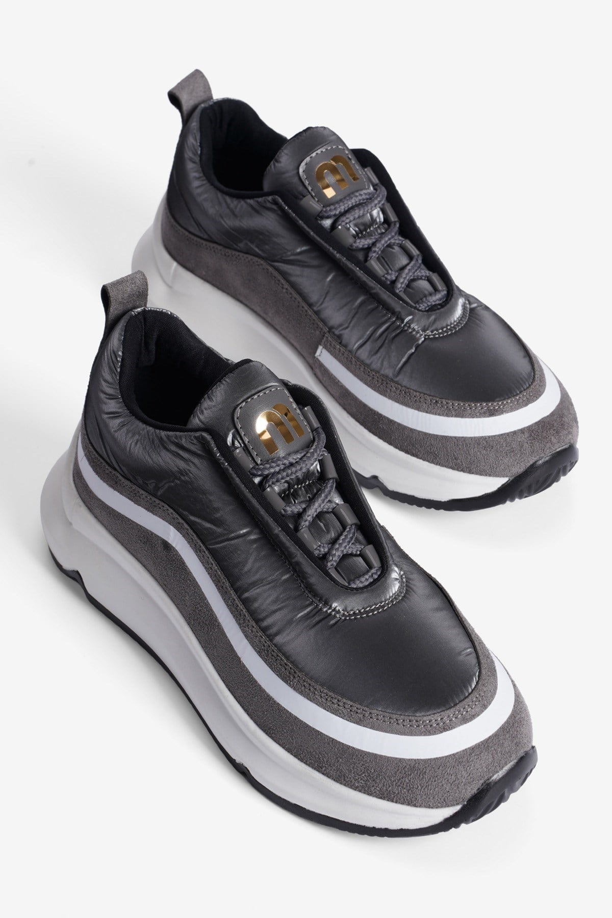 Kadın Anorak Sneaker Süet Detaylı Kalın Tabanlı Bağcıklı Mito Gri