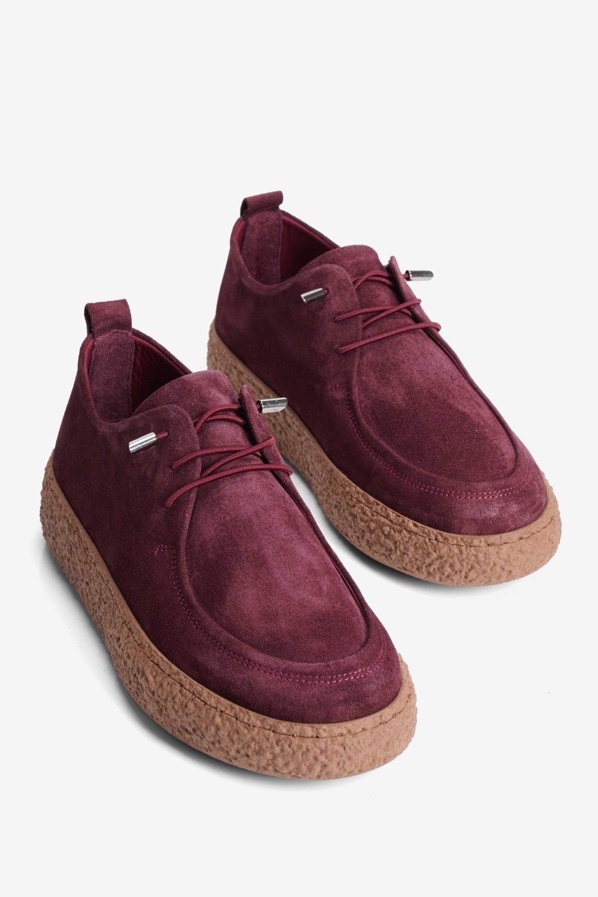 Kadın Hakiki Süet Loafer Lastik Bağcıklı Krep Taban Olin Bordo