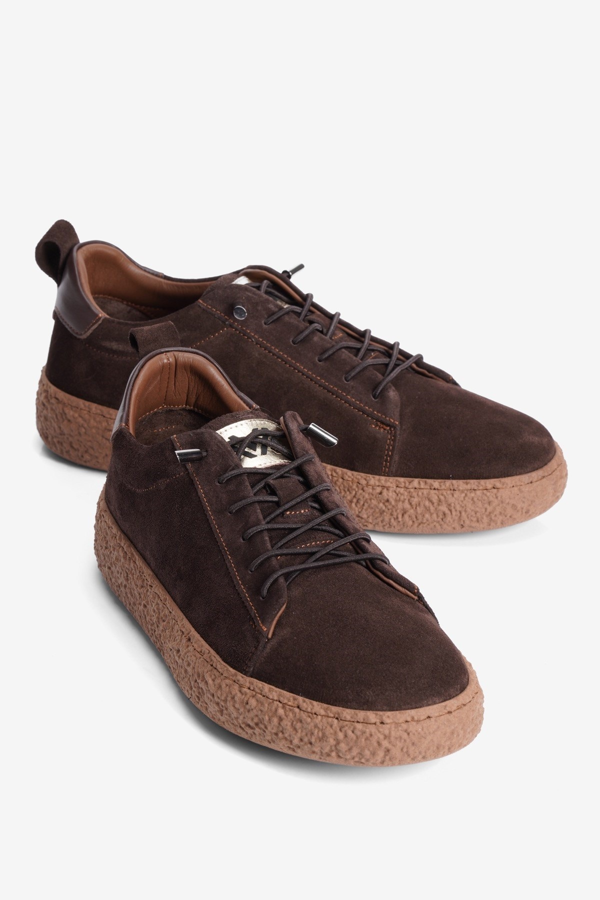 Kadın Hakiki Süet Sneaker Lastik Bağcıklı Krep Taban Roan Kahverengi