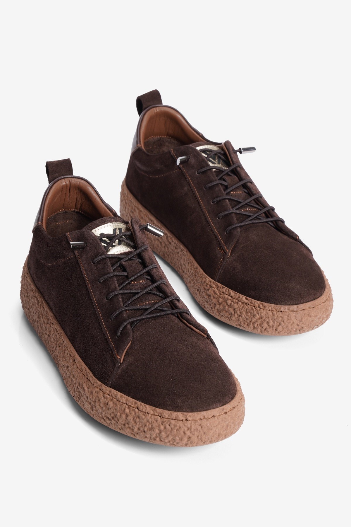 Kadın Hakiki Süet Sneaker Lastik Bağcıklı Krep Taban Roan Kahverengi