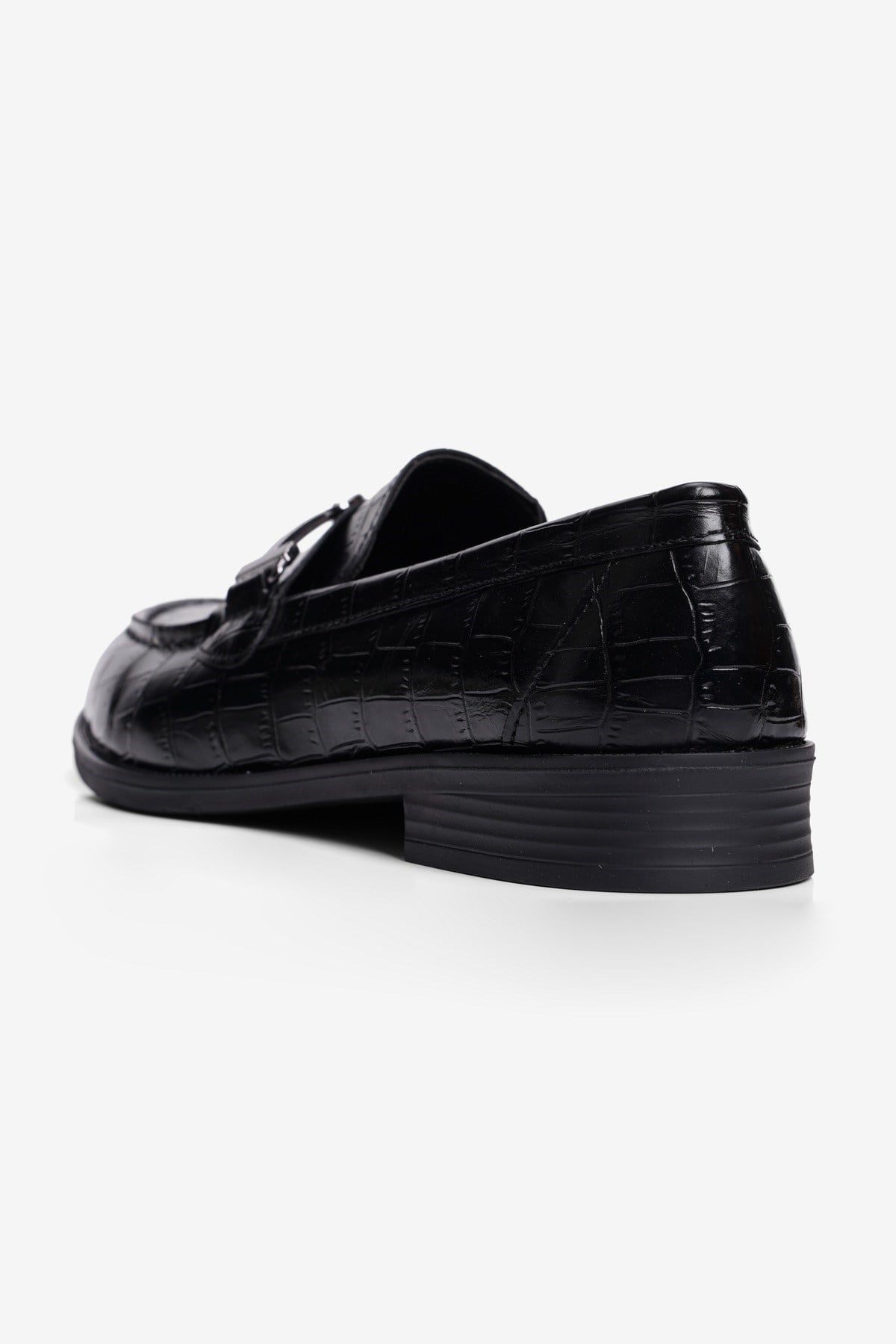 Kadın Kroko Loafer Metal Aksesuarlı Klasik Günlük Ayakkabı Kolej Siyah