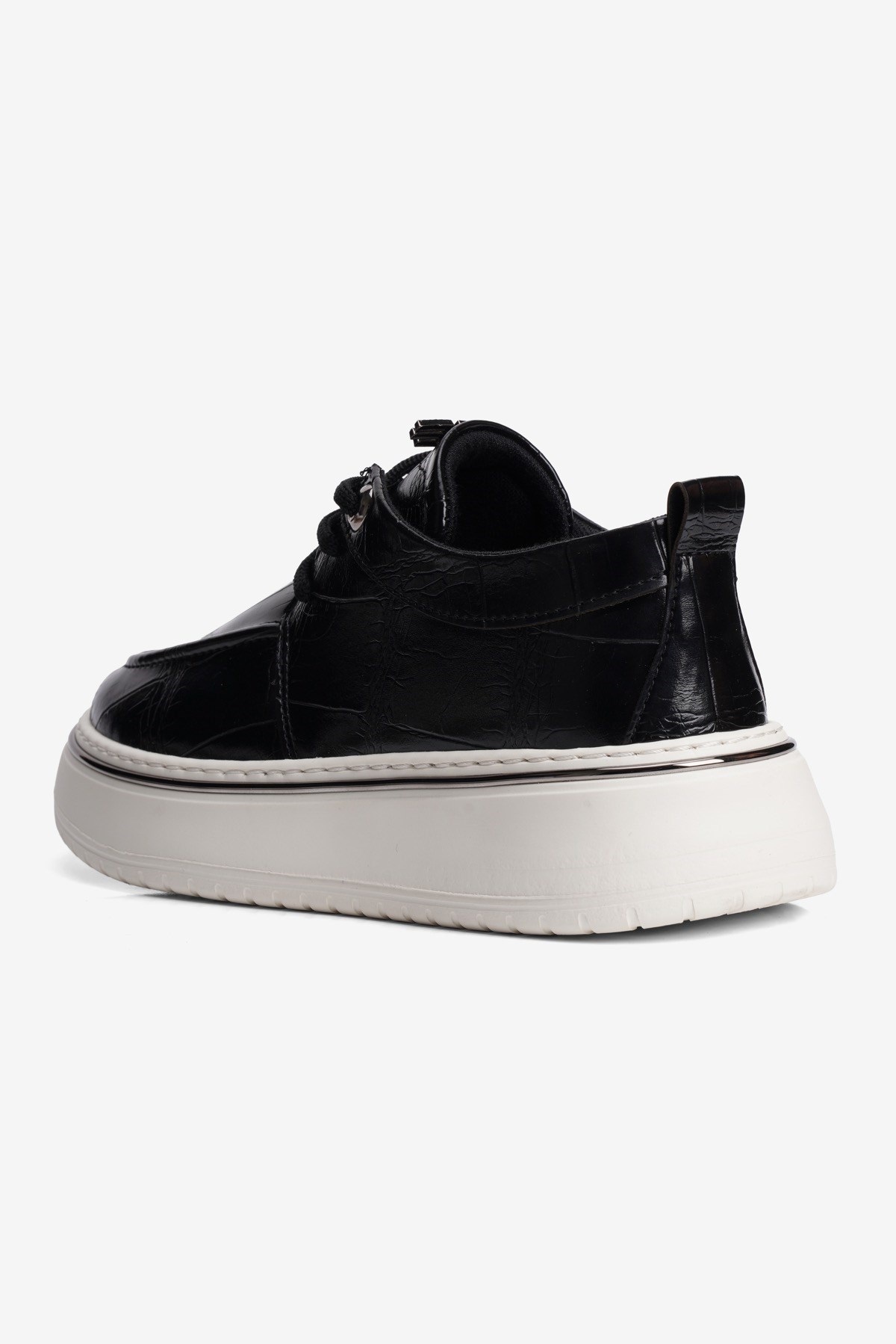 Kadın Kroko Sneaker Bağcıklı Platin Şerit Detaylı Zuri Siyah