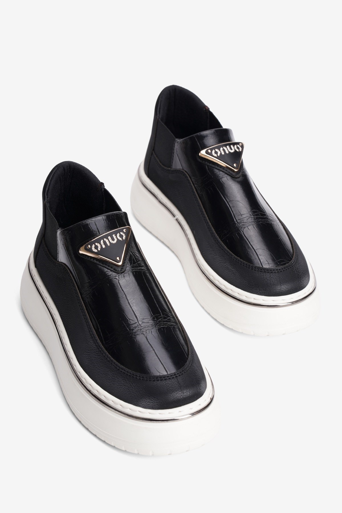 Kadın Kroko Sneaker Nubuk ve Lastik Detaylı Kalın Taban Vono Siyah