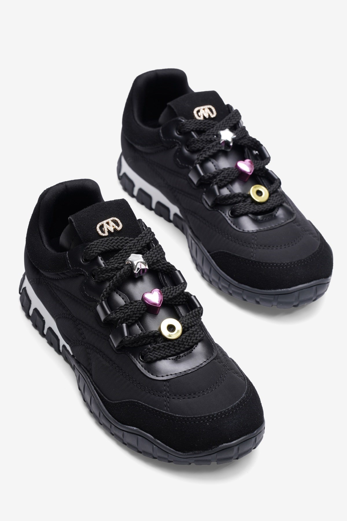 Kadın Paraşüt Sneaker Süet Detaylı Aksesuarlı Günlük Spor Ayakkabı Nomi Siyah