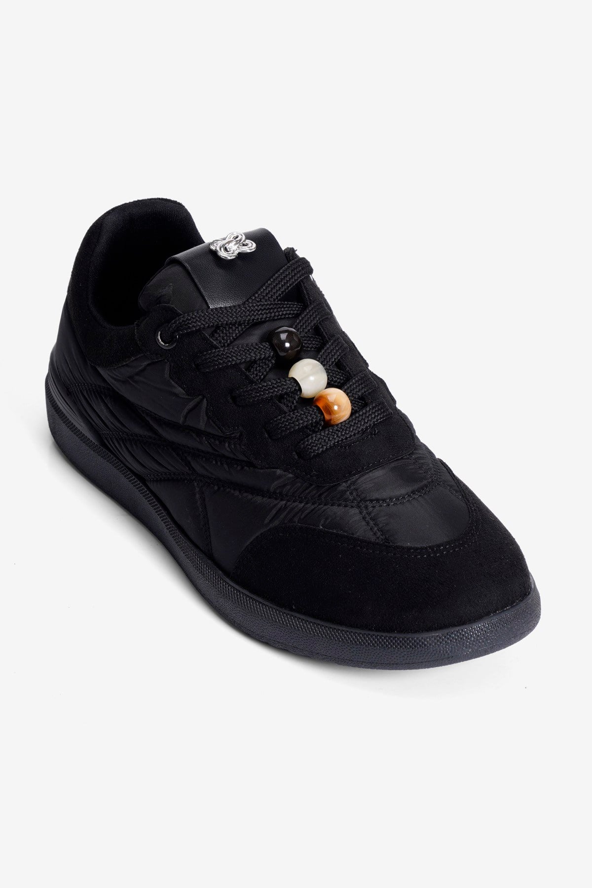 Kadın Paraşüt Sneaker Süet Detaylı Boncuk Aksesuarlı Rika Siyah