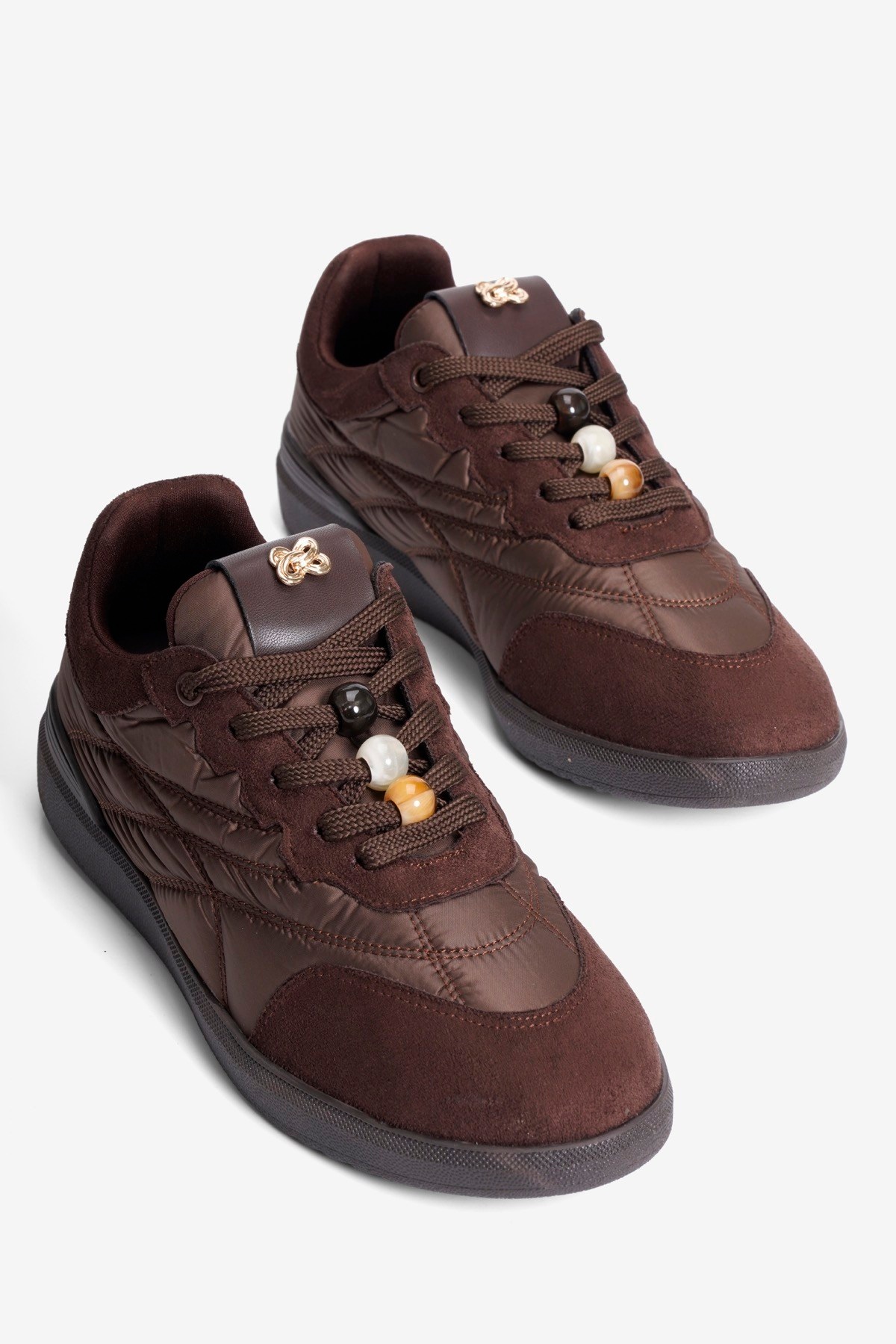 Kadın Paraşüt Sneaker Süet Detaylı Boncuk Aksesuarlı Rika Kahverengi