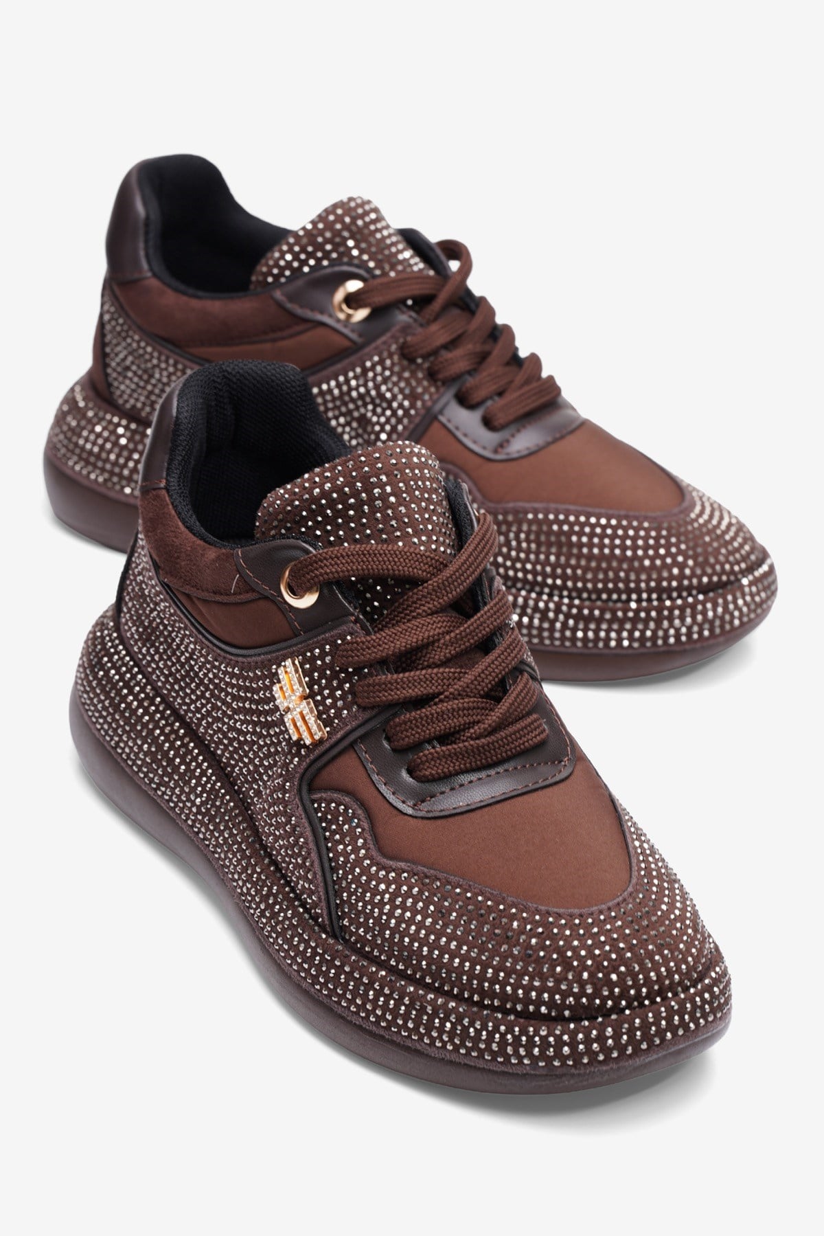 Kadın Paraşüt Sneaker Süet Detaylı Taşlı Günlük Spor Ayakkabı Liva Kahverengi