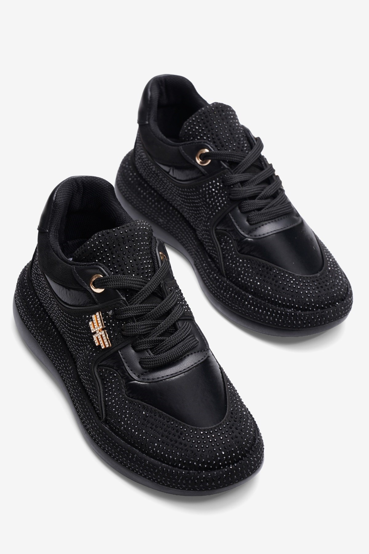 Kadın Paraşüt Sneaker Süet Detaylı Taşlı Günlük Spor Ayakkabı Liva Siyah
