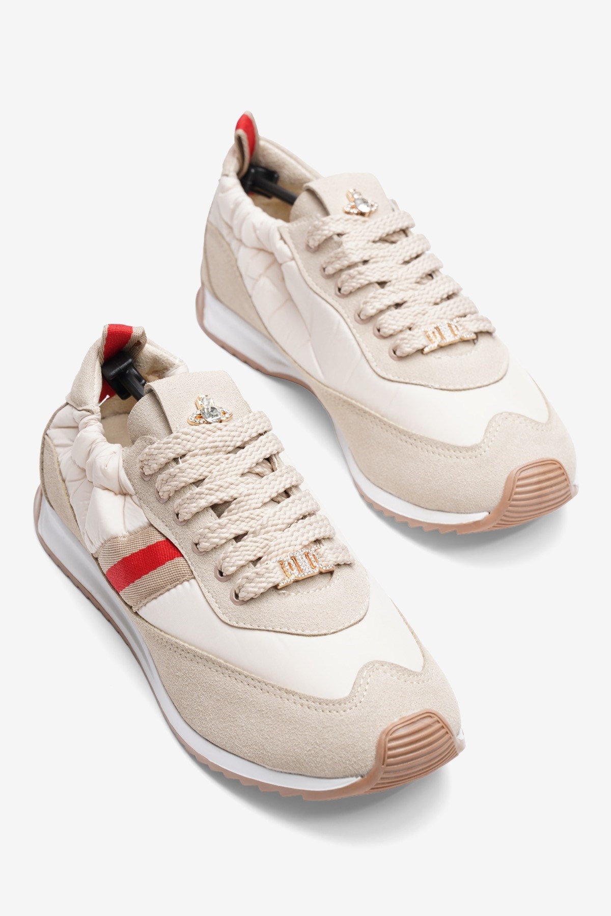 Kadın Paraşüt Sneaker Süet Detaylı Taş Aksesuarlı Günlük Spor Ayakkabı Leya Bej