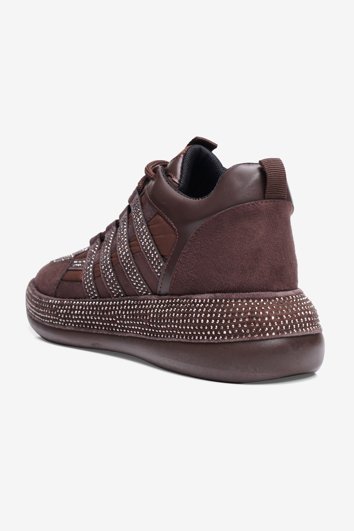 Kadın Paraşüt Sneaker Süet Detaylı Taşlı Günlük Spor Ayakkabı Vona Kahverengi