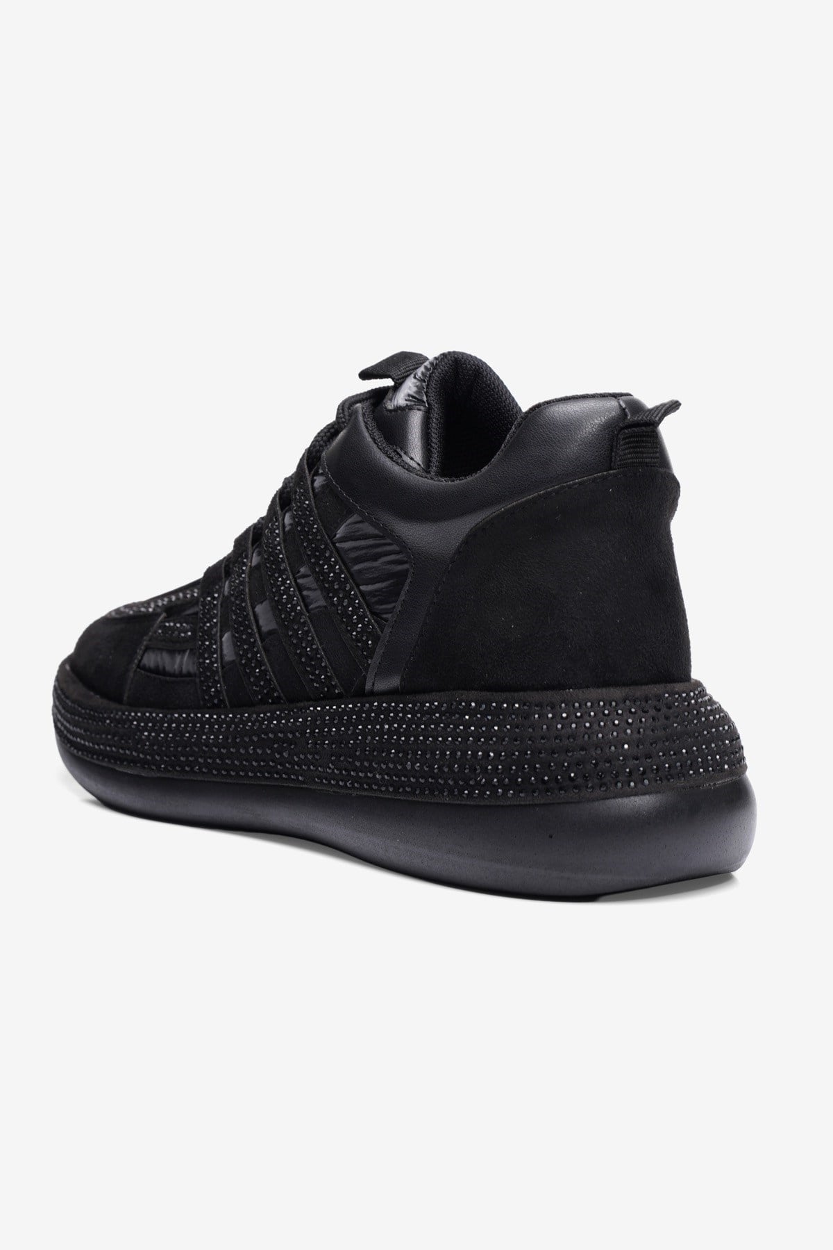 Kadın Paraşüt Sneaker Süet Detaylı Taşlı Günlük Spor Ayakkabı Vona Siyah