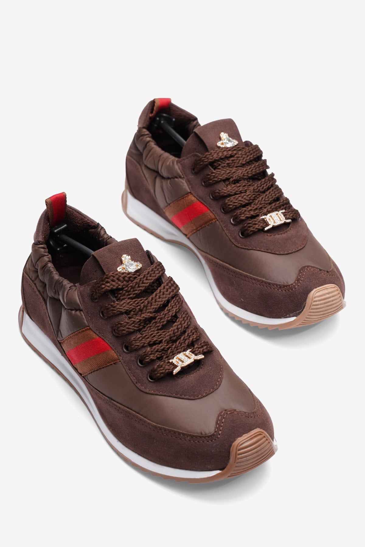 Kadın Paraşüt Sneaker Süet Detaylı Taş Aksesuarlı Günlük Spor Ayakkabı Leya Kahverengi