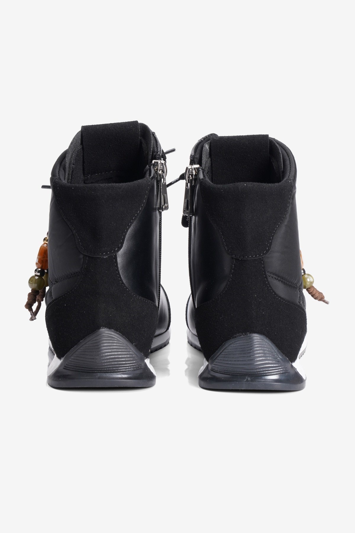 Kadın Sneaker Bot Paraşüt Süet Detaylı Bağcıklı Fermuarlı Boncuklu Zazu Siyah