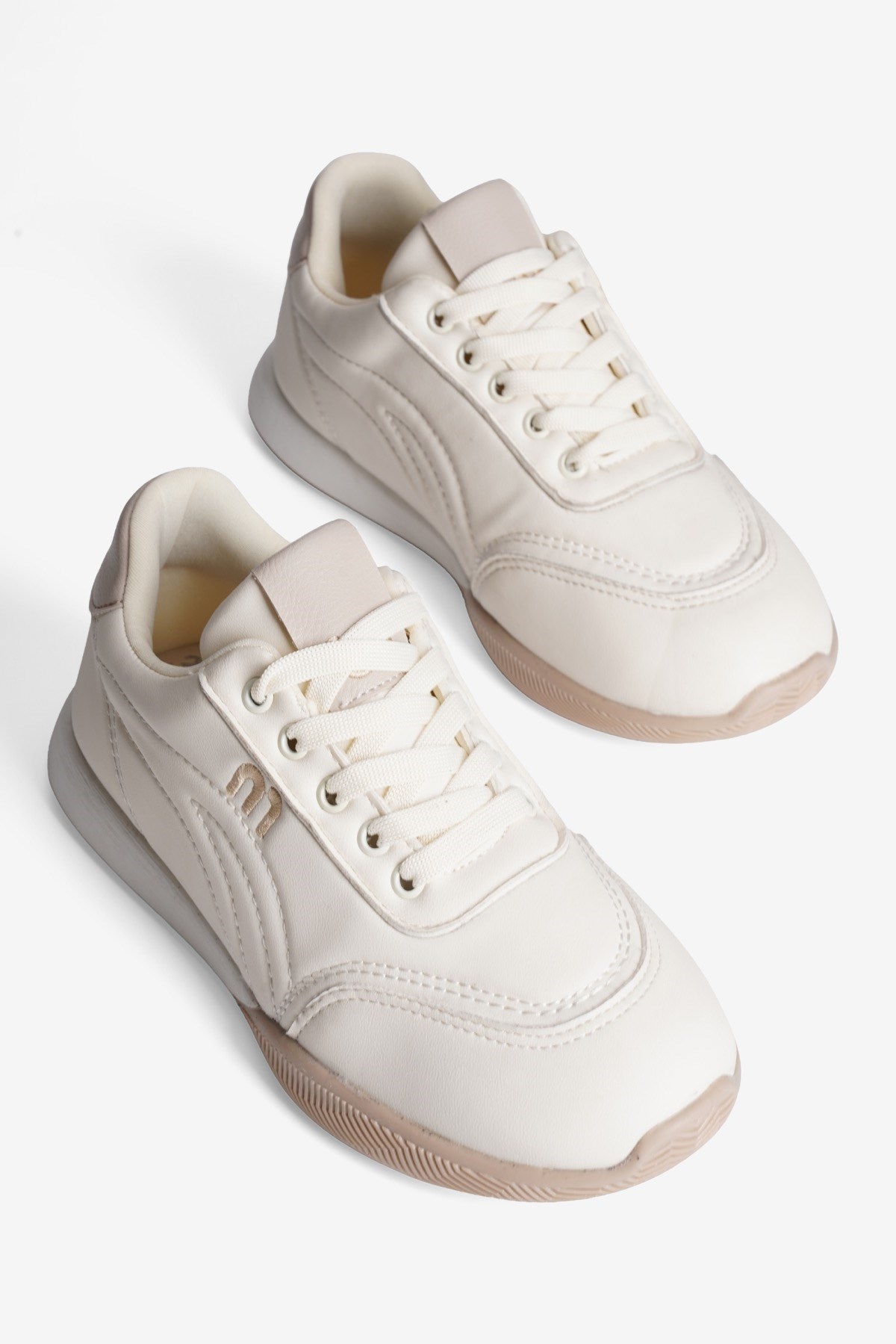 Kadın Sneaker Günlük Rahat Bağcıklı Konfor Tabanlı Spor Ayakkabı Movi Bej