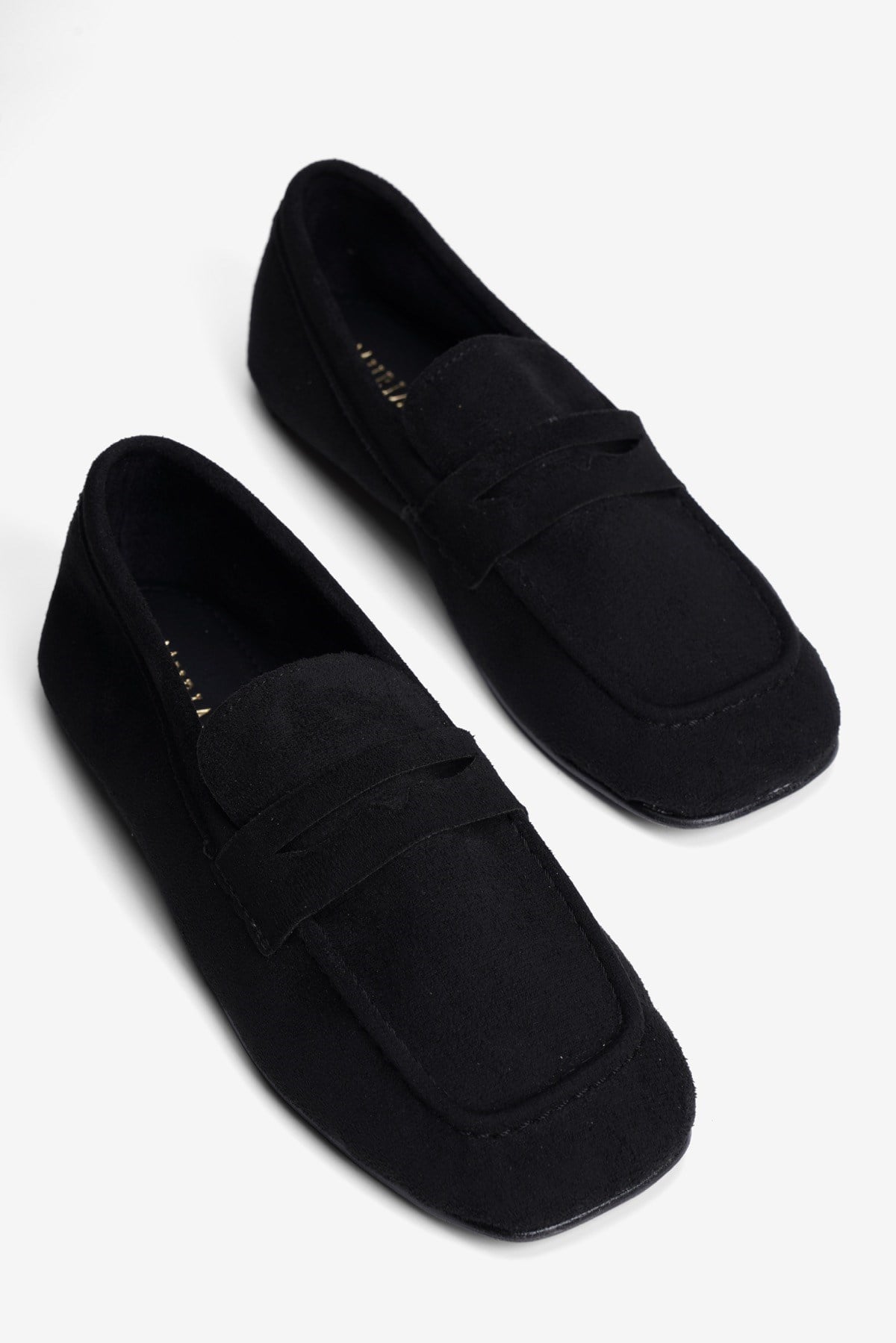 Kadın Süet Babet Kare Burun Loafer Sena Siyah