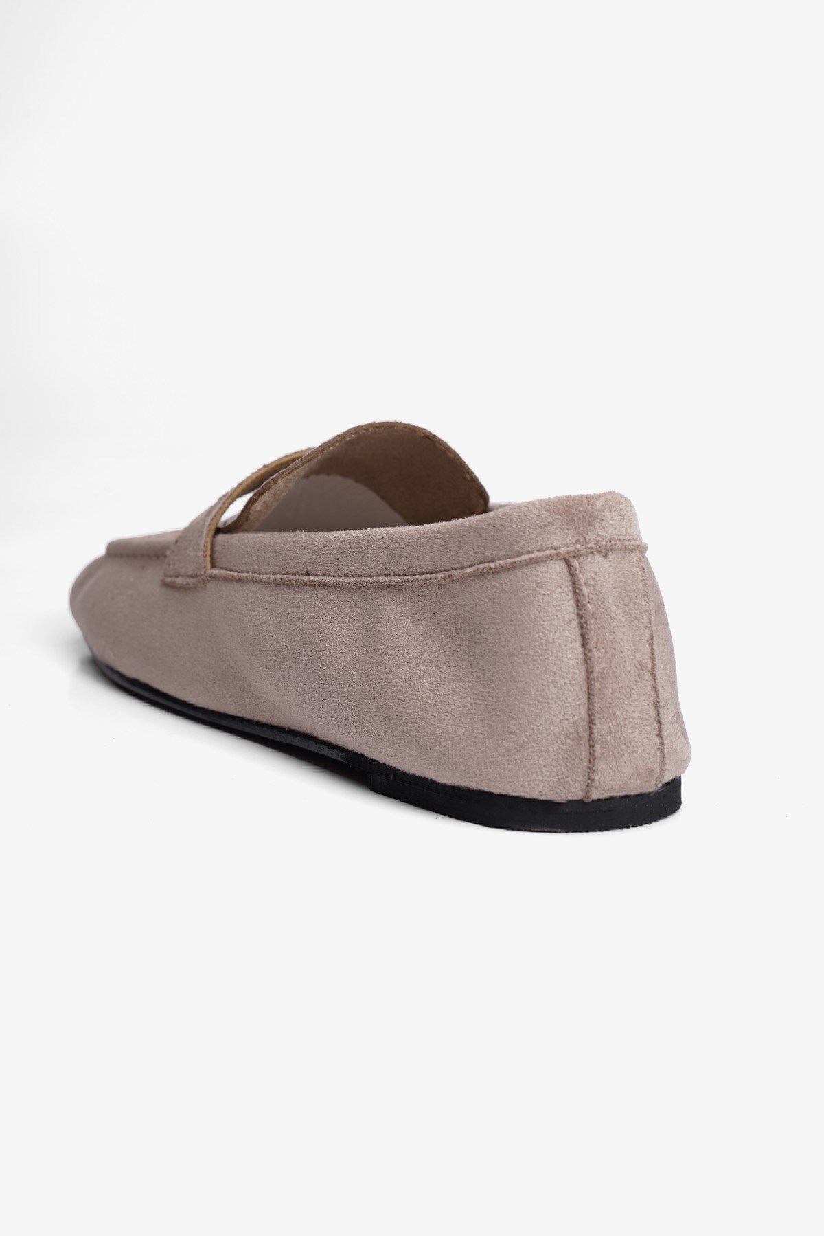 Kadın Süet Babet Kare Burun Loafer Sena Bej