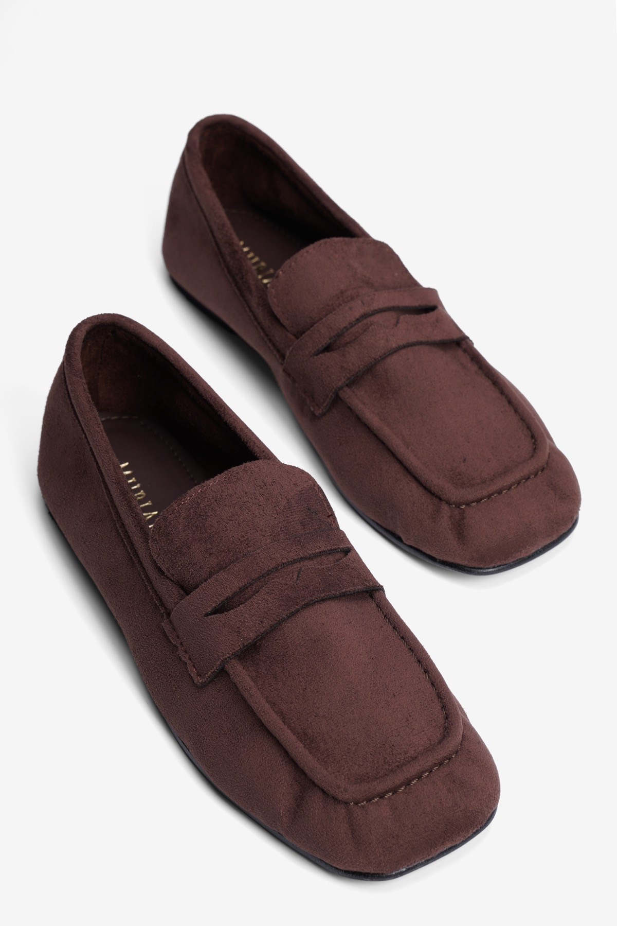 Kadın Süet Babet Kare Burun Loafer Sena Kahverengi