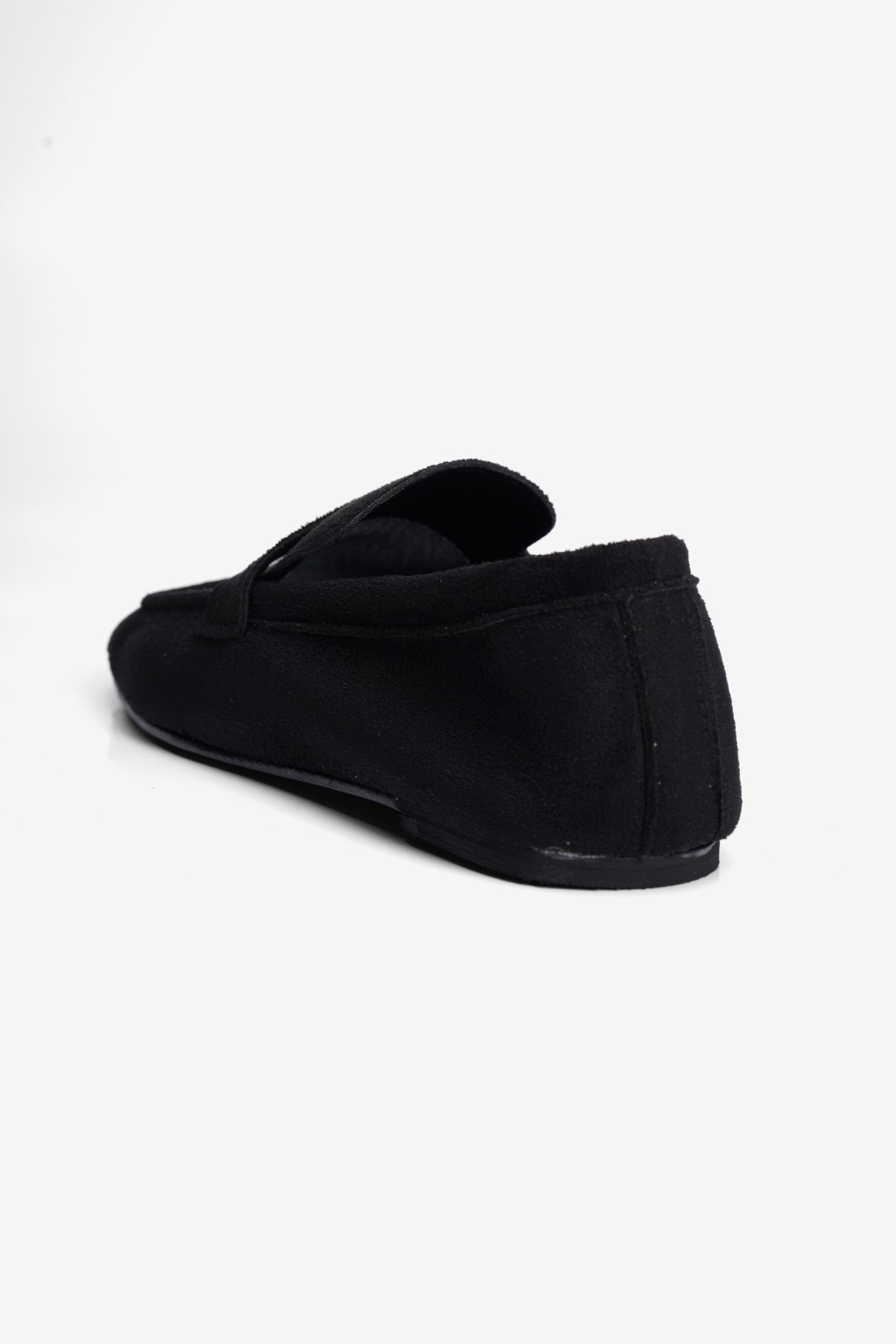 Kadın Süet Babet Kare Burun Loafer Sena Siyah