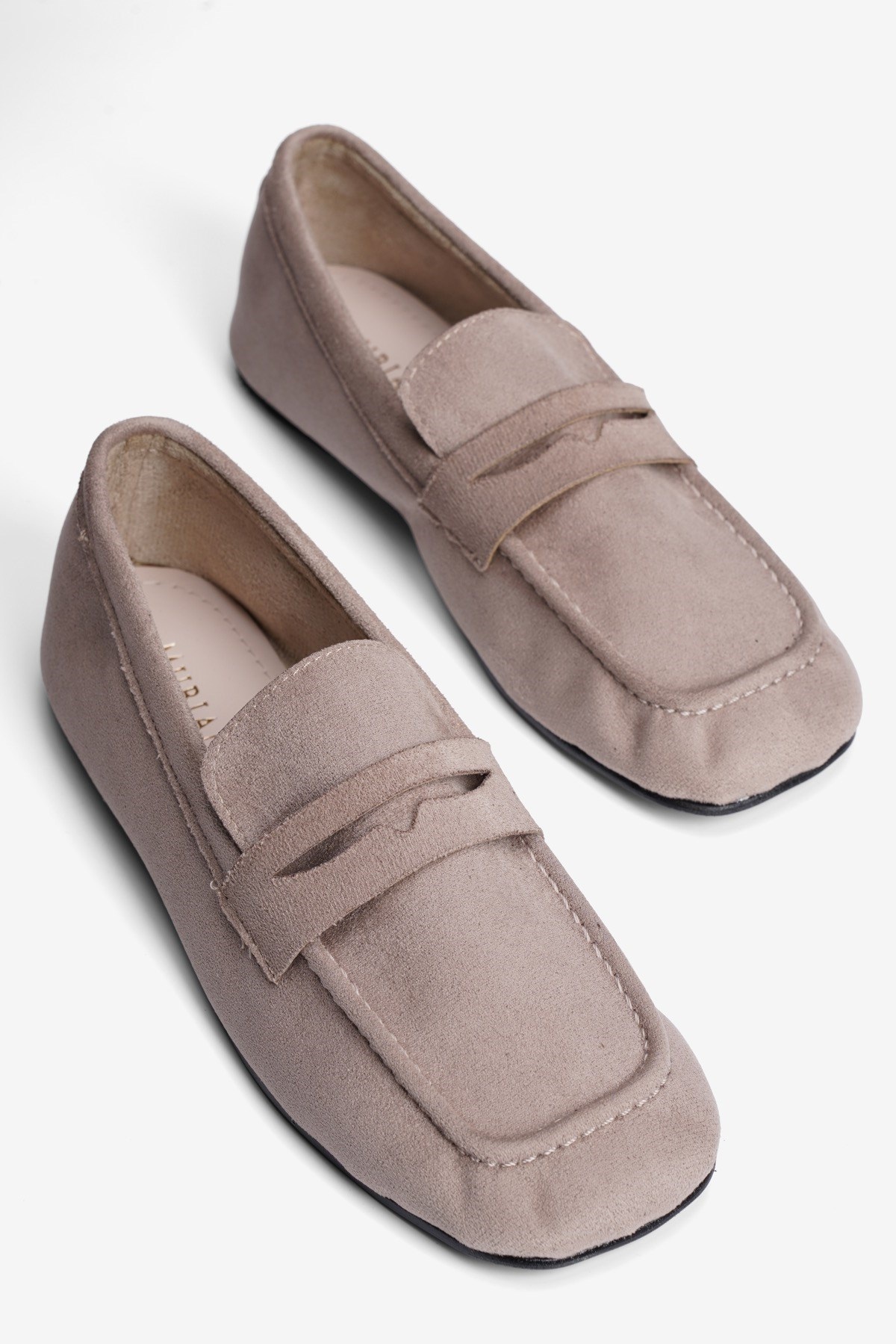 Kadın Süet Babet Kare Burun Loafer Sena Bej