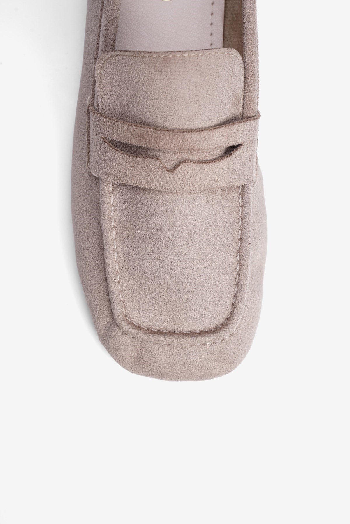 Kadın Süet Babet Kare Burun Loafer Sena Bej