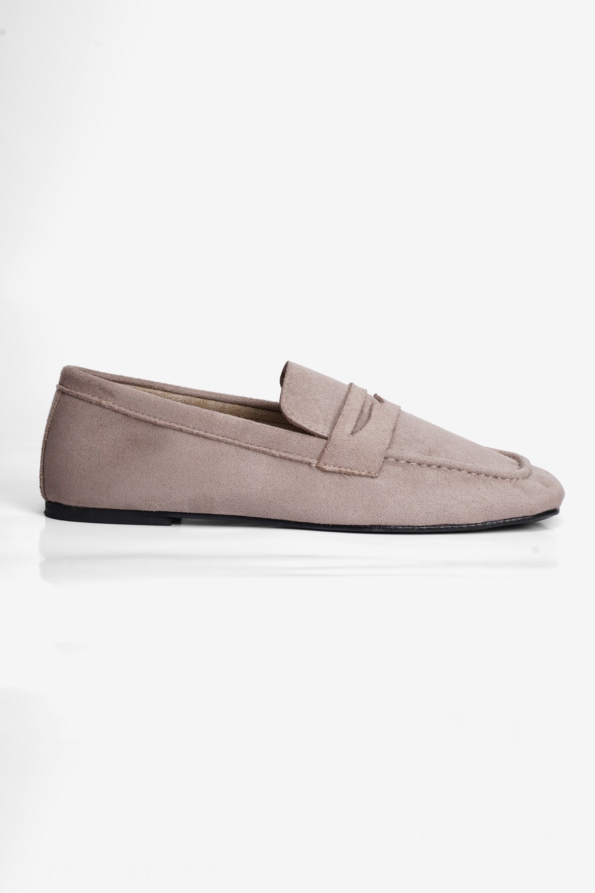 Kadın Süet Babet Kare Burun Loafer Sena Bej