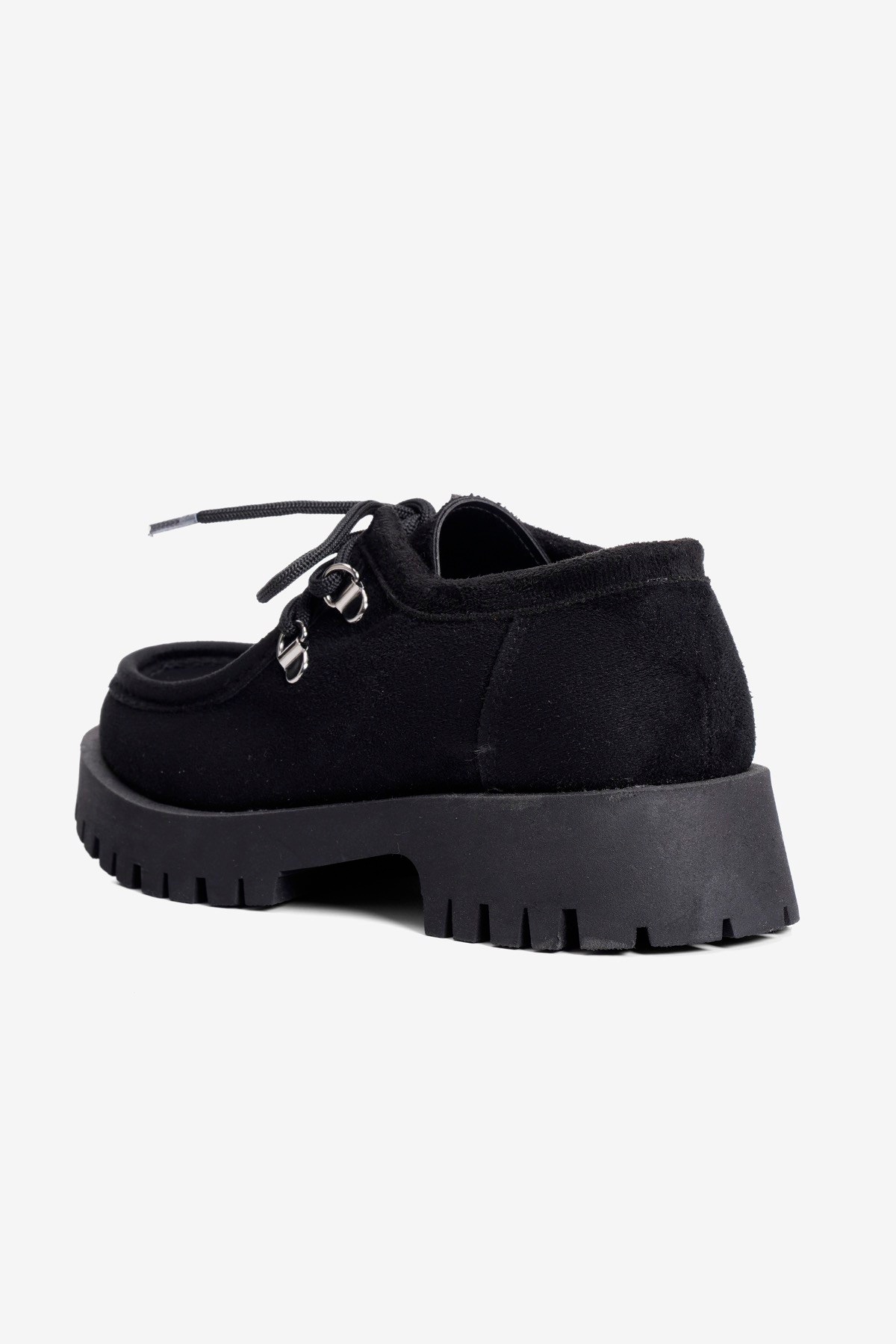 Kadın Süet Loafer Bağcıklı Kalın Taban Arlo Siyah