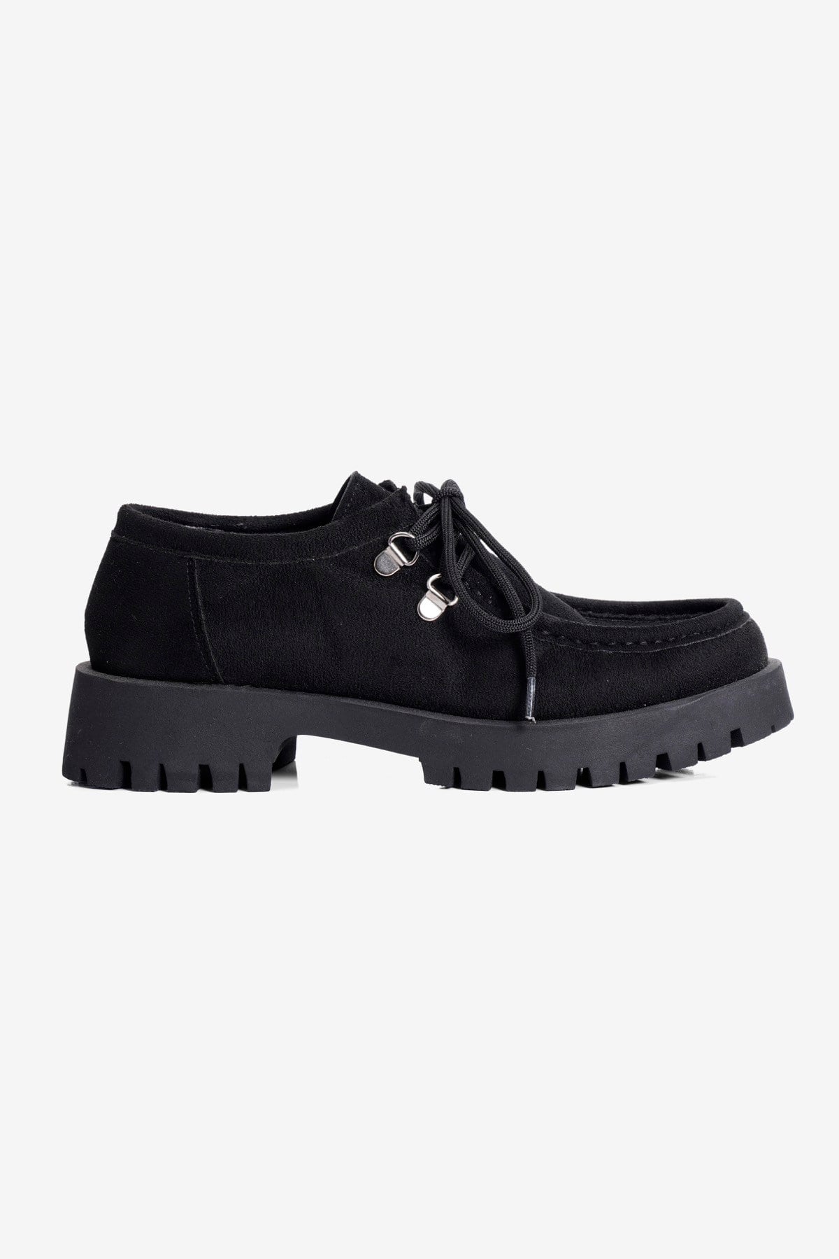 Kadın Süet Loafer Bağcıklı Kalın Taban Arlo Siyah