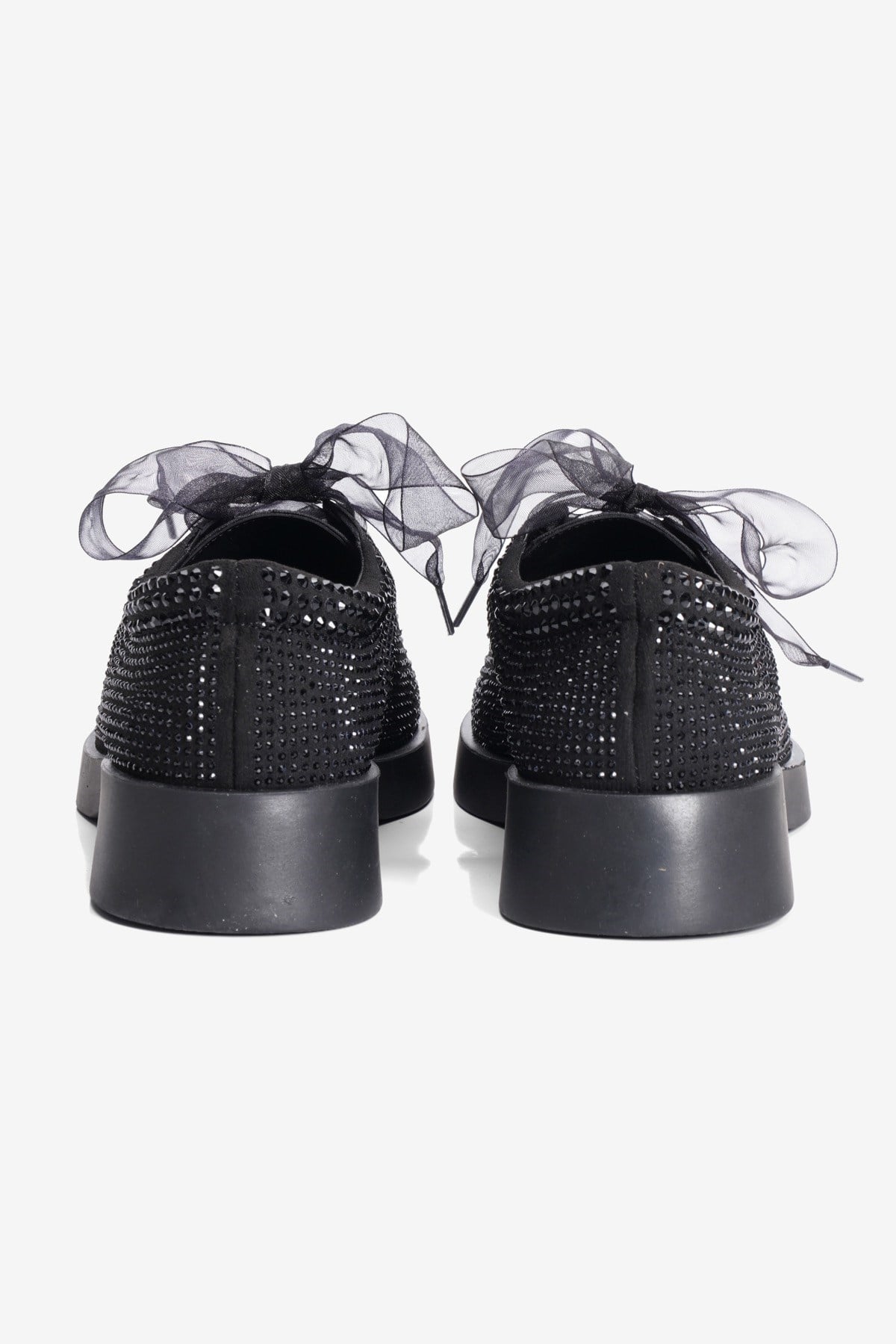 Kadın Süet Loafer Oxford Taşlı Tül Bağcıklı Pera Siyah