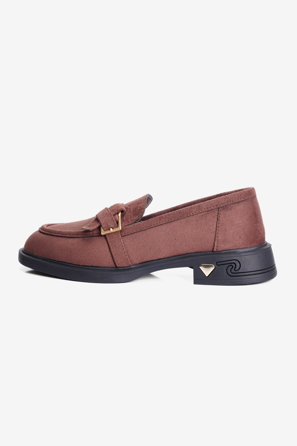 Kadın Süet Loafer Platin Tokalı Kahverengi Elor