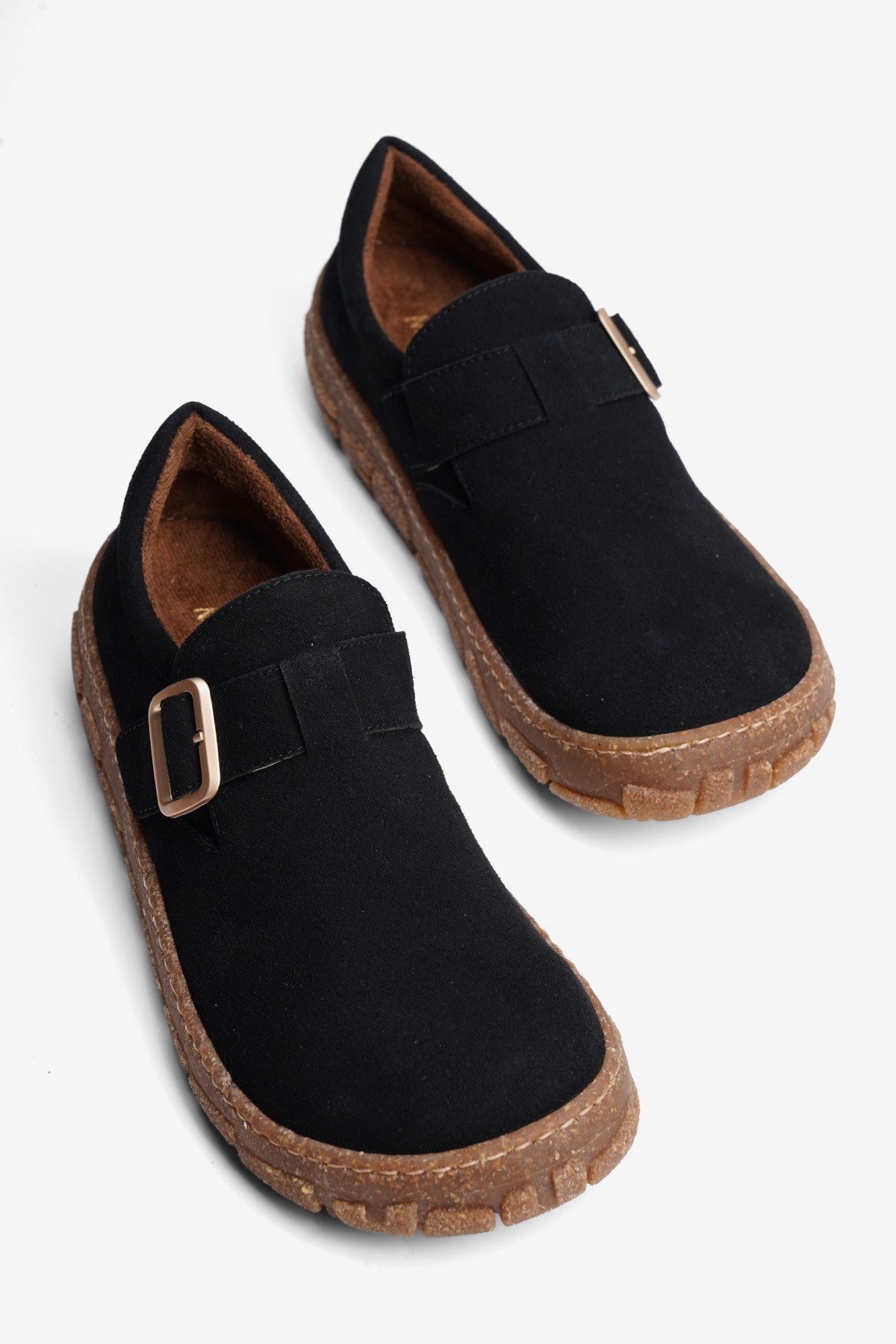 Kadın Süet Loafer Toka Detaylı Krep Tabanlı Ayakkabı Cleo Siyah