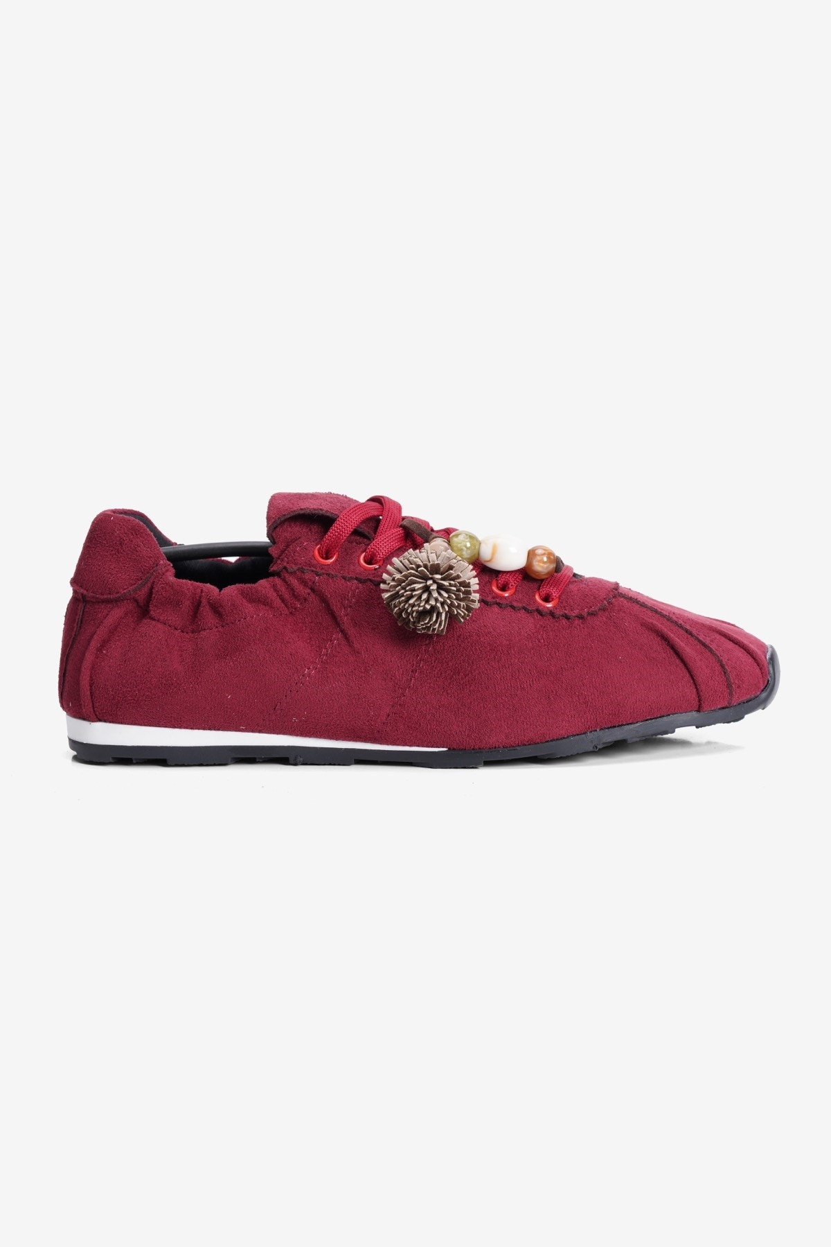 Kadın Süet Sneaker Arka Lastikli Aksesuarlı Spor ayakkabı Moya Bordo