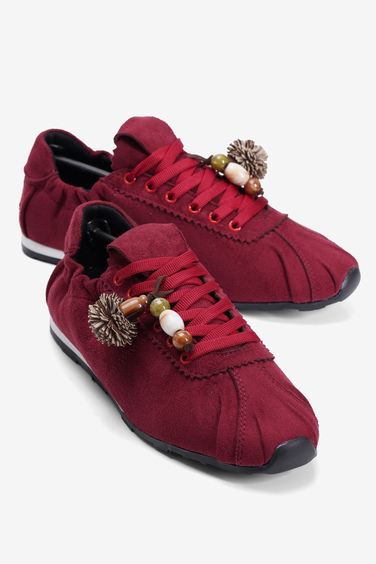 Kadın Süet Sneaker Arka Lastikli Aksesuarlı Spor ayakkabı Moya Bordo