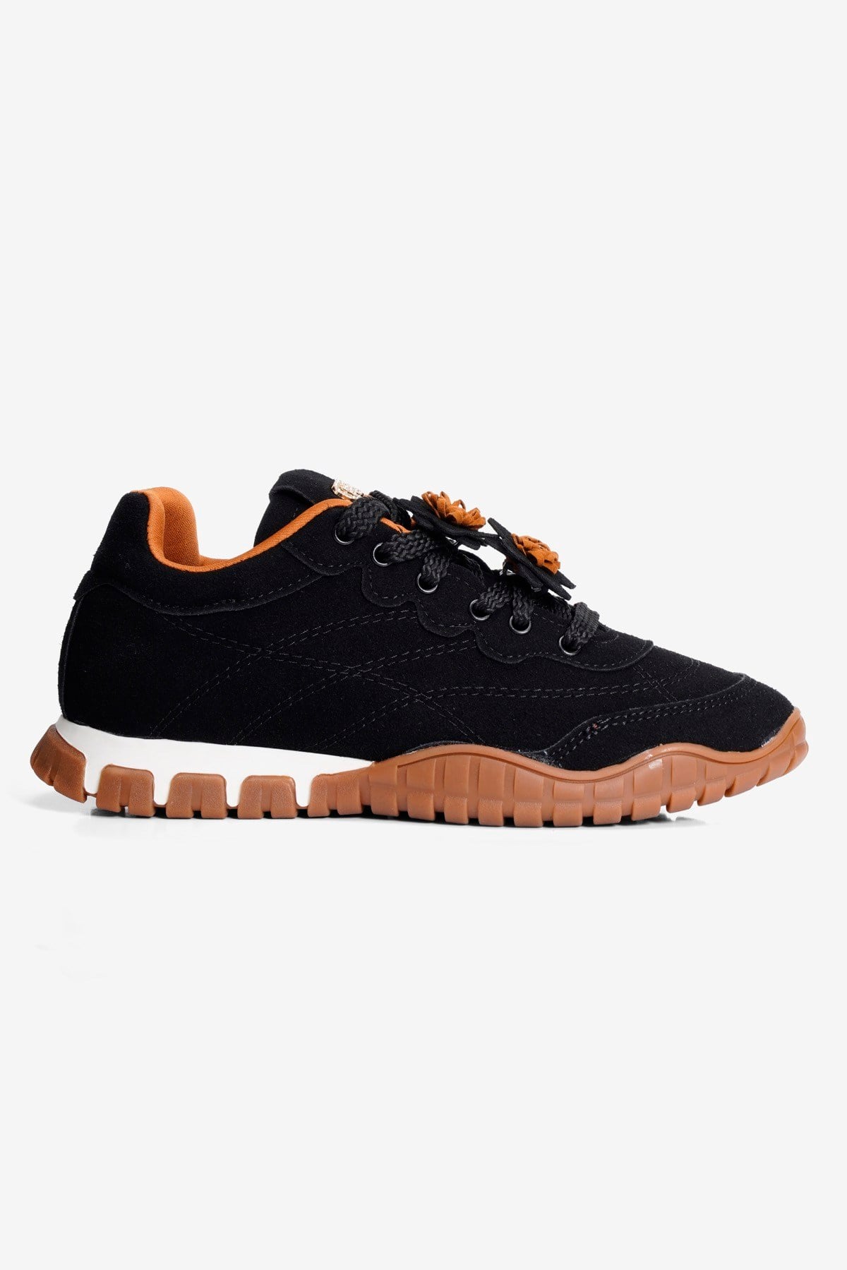 Kadın Süet Sneaker Çiçek Aksesuarlı Günlük Spor Ayakkabı  Nira Siyah