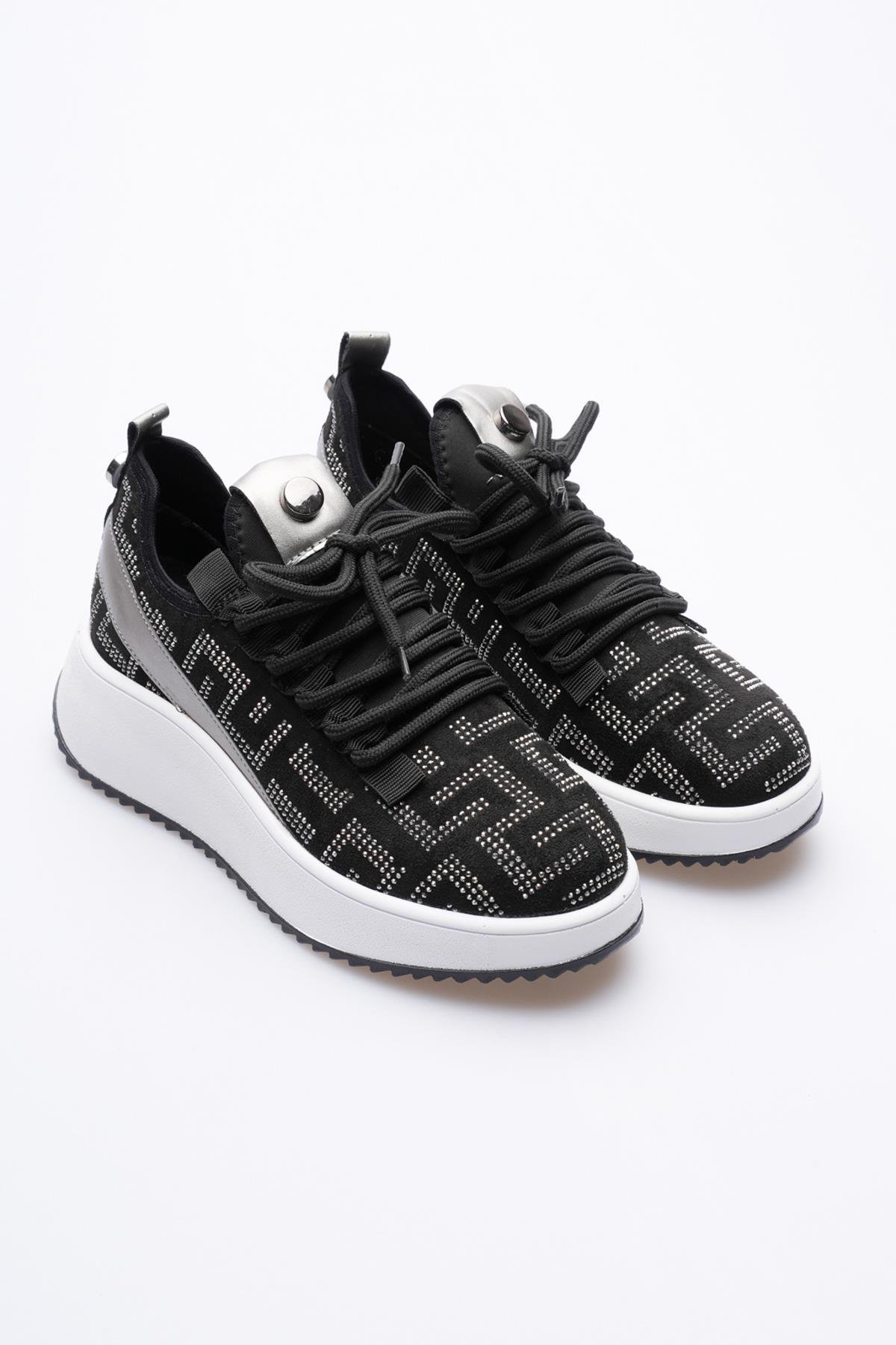 Kadın Süet Sneaker Taş Detaylı Siyah Cressa