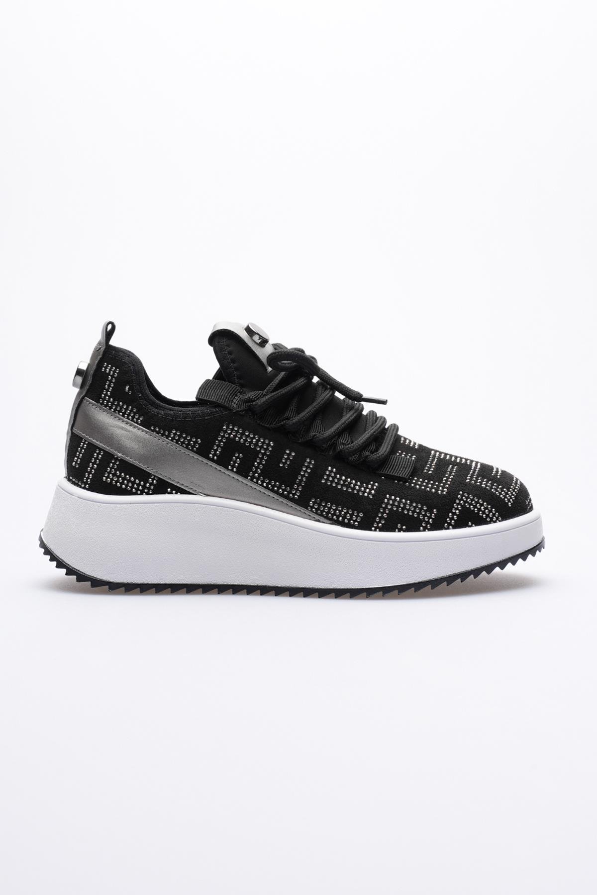 Kadın Süet Sneaker Taş Detaylı Siyah Cressa