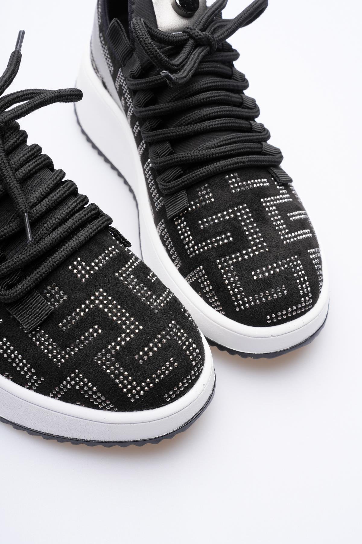 Kadın Süet Sneaker Taş Detaylı Siyah Cressa