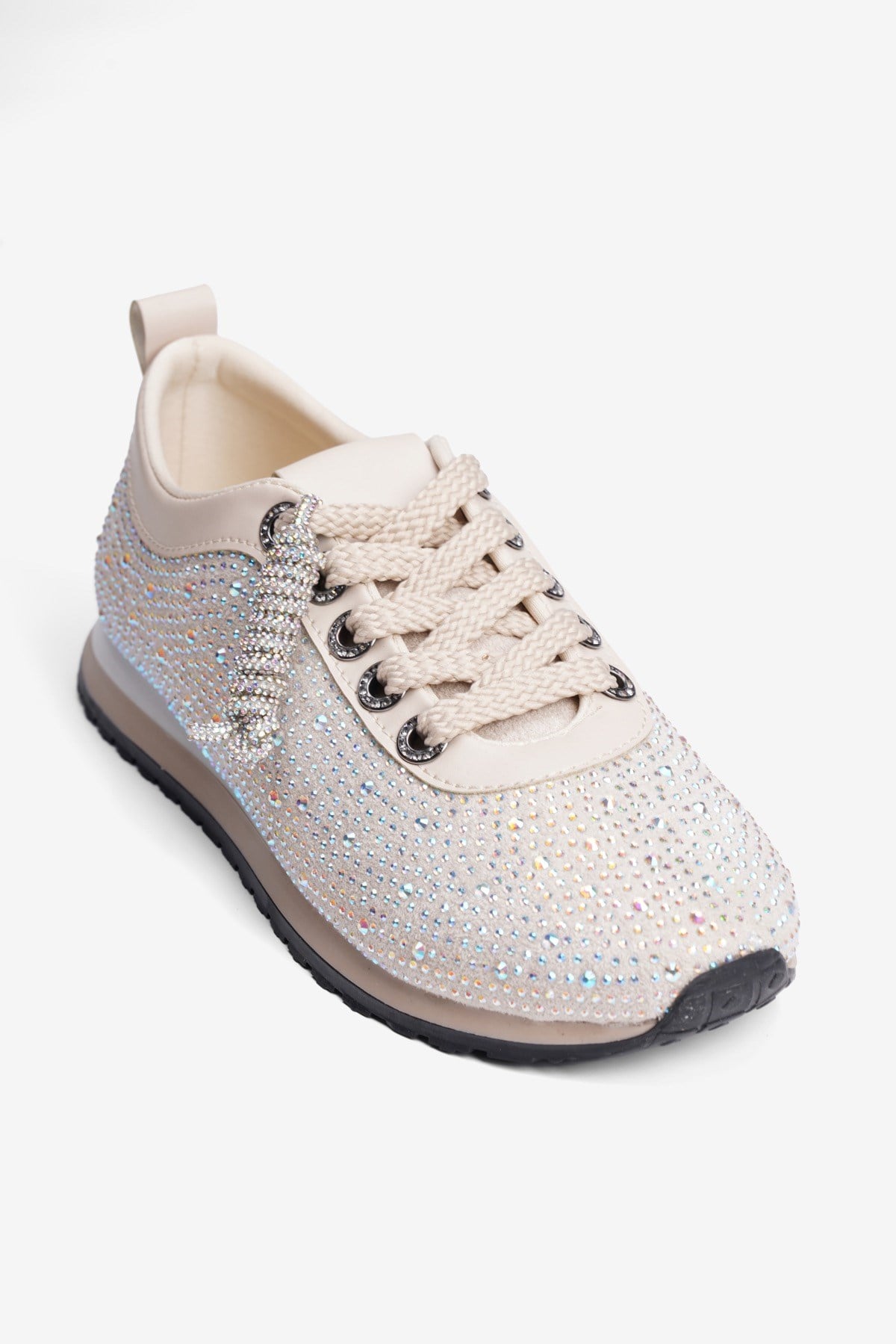 Kadın Süet Sneaker Taşlı Bağcıklı Mely Bej