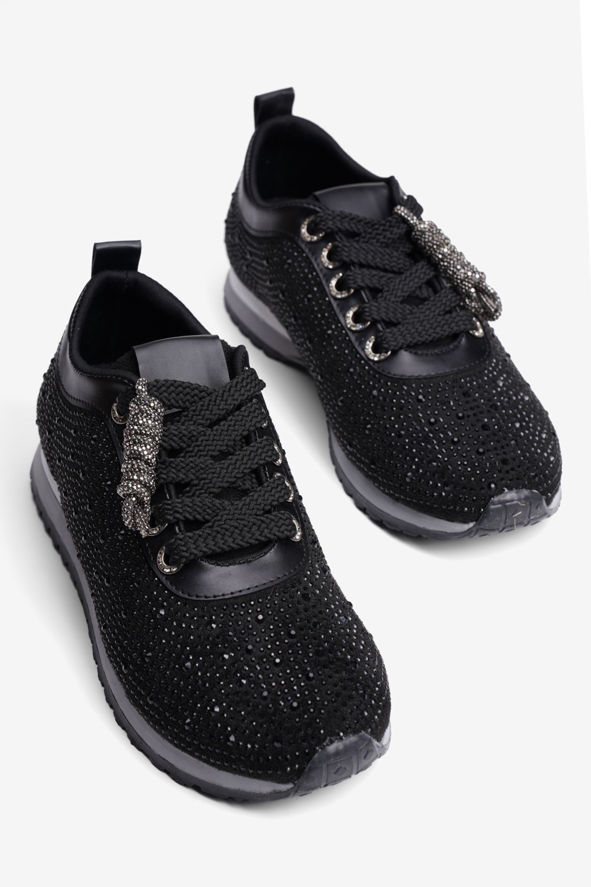 Kadın Süet Sneaker Taşlı Bağcıklı Mely Siyah