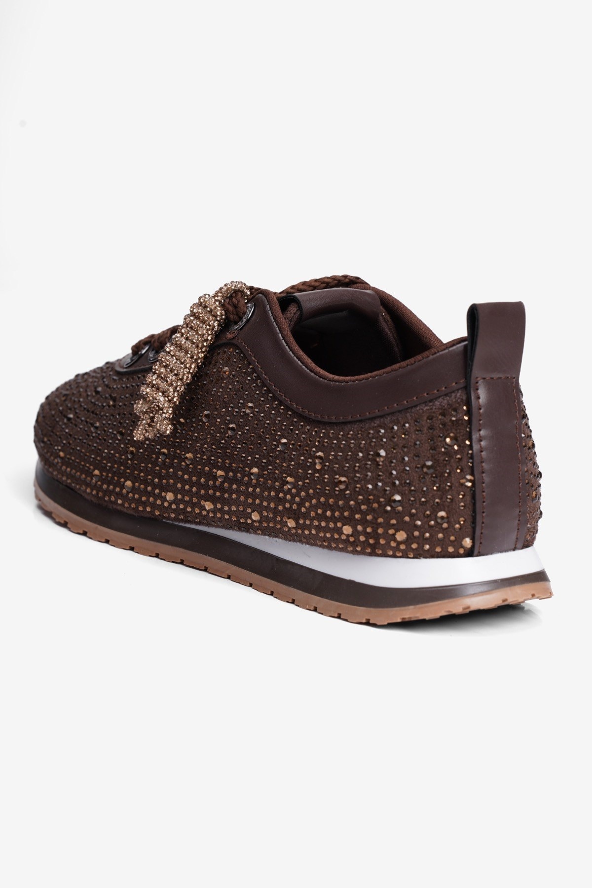 Kadın Süet Sneaker Taşlı Bağcıklı Mely Kahverengi